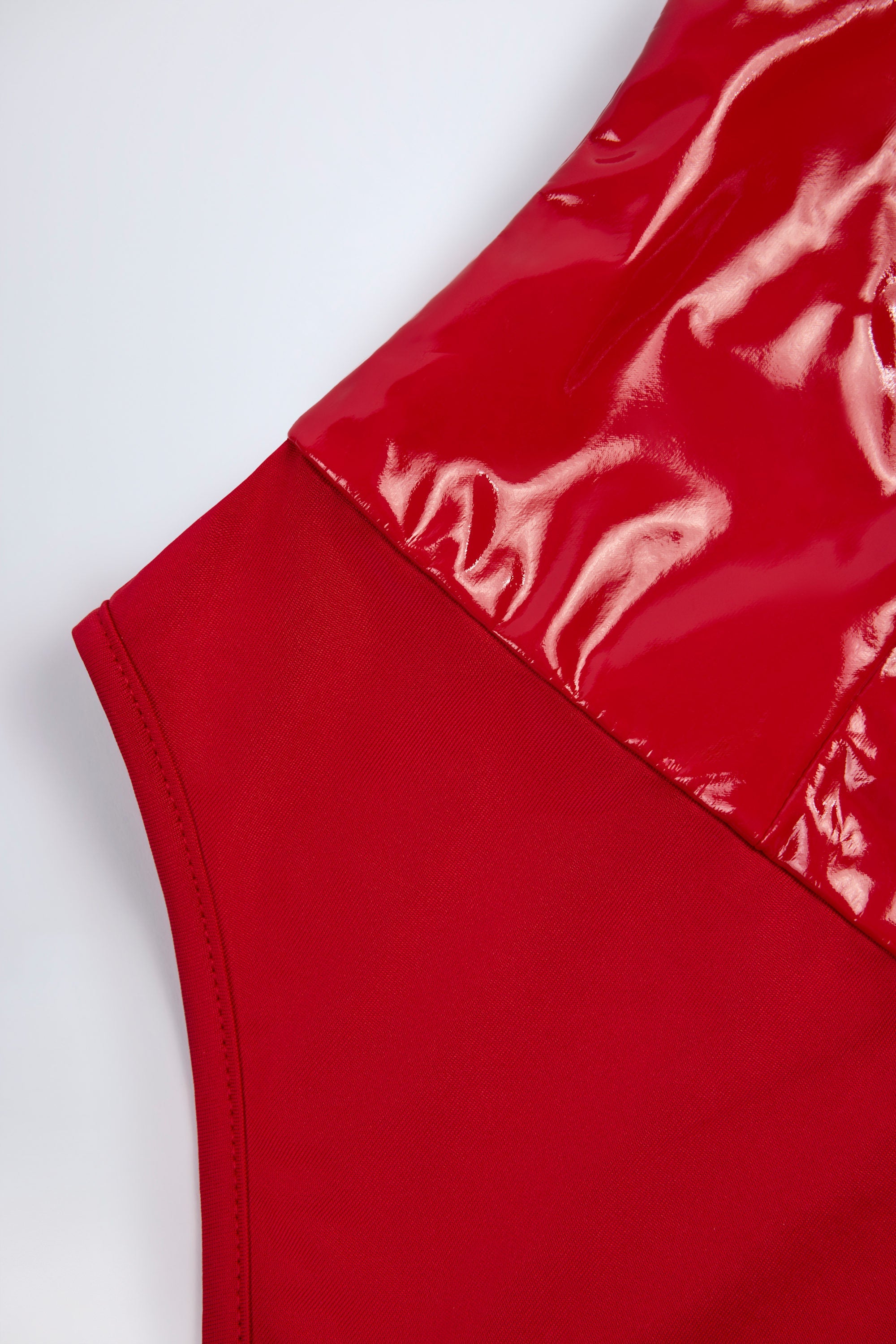 Vinyl Plunge-Neck Bodysuit in Fire Red