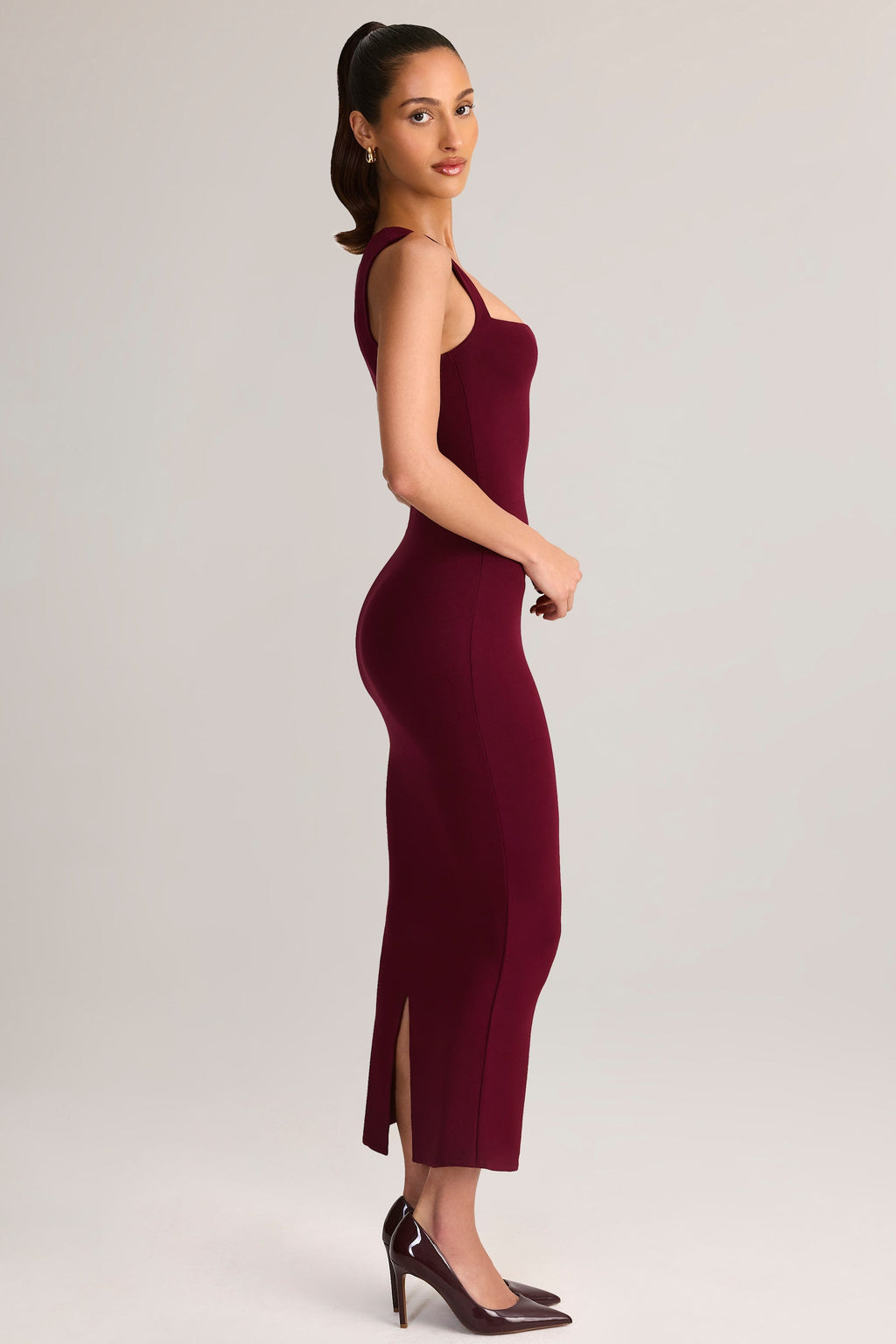 Modal Square-Neck Midi Dress in Wine