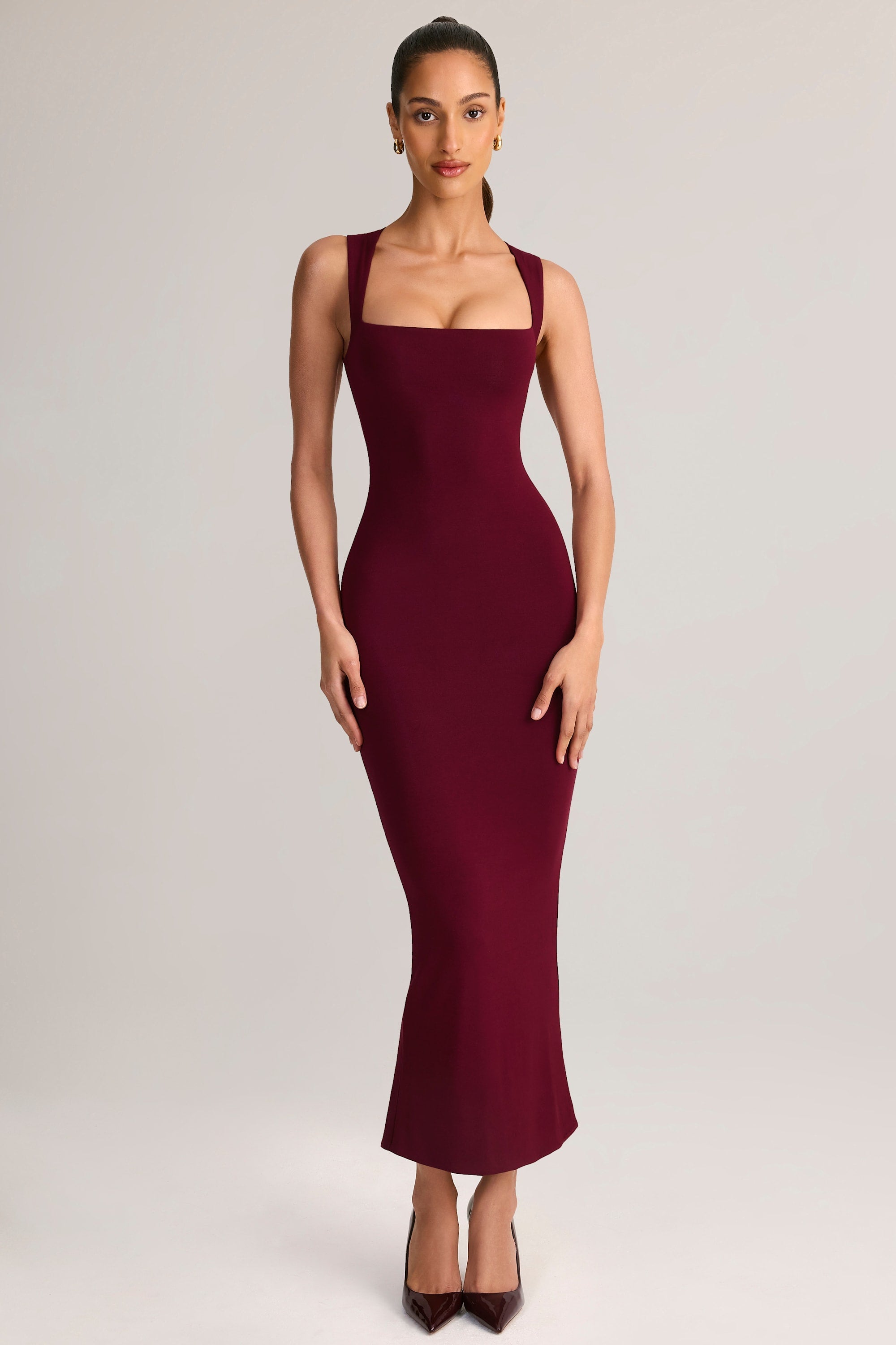 Modal Square-Neck Midi Dress in Wine