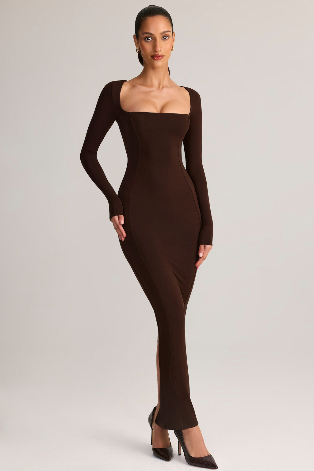 Modal Square-Neck Maxi Dress in Chocolate Brown