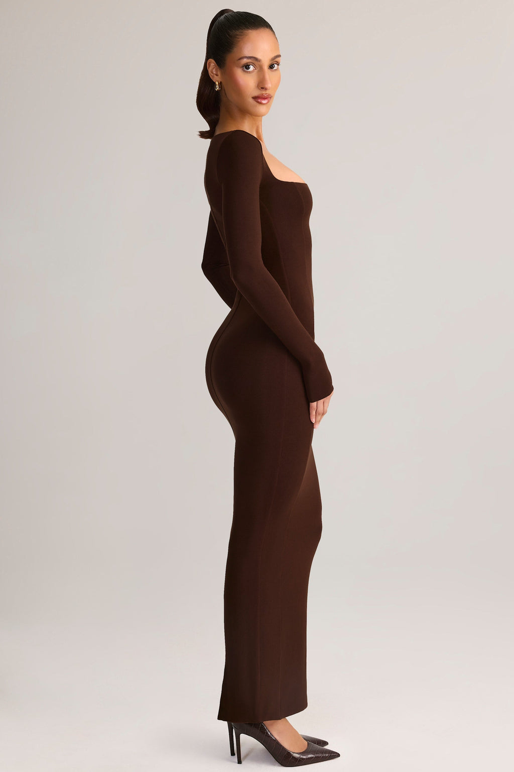 Modal Square-Neck Maxi Dress in Chocolate Brown