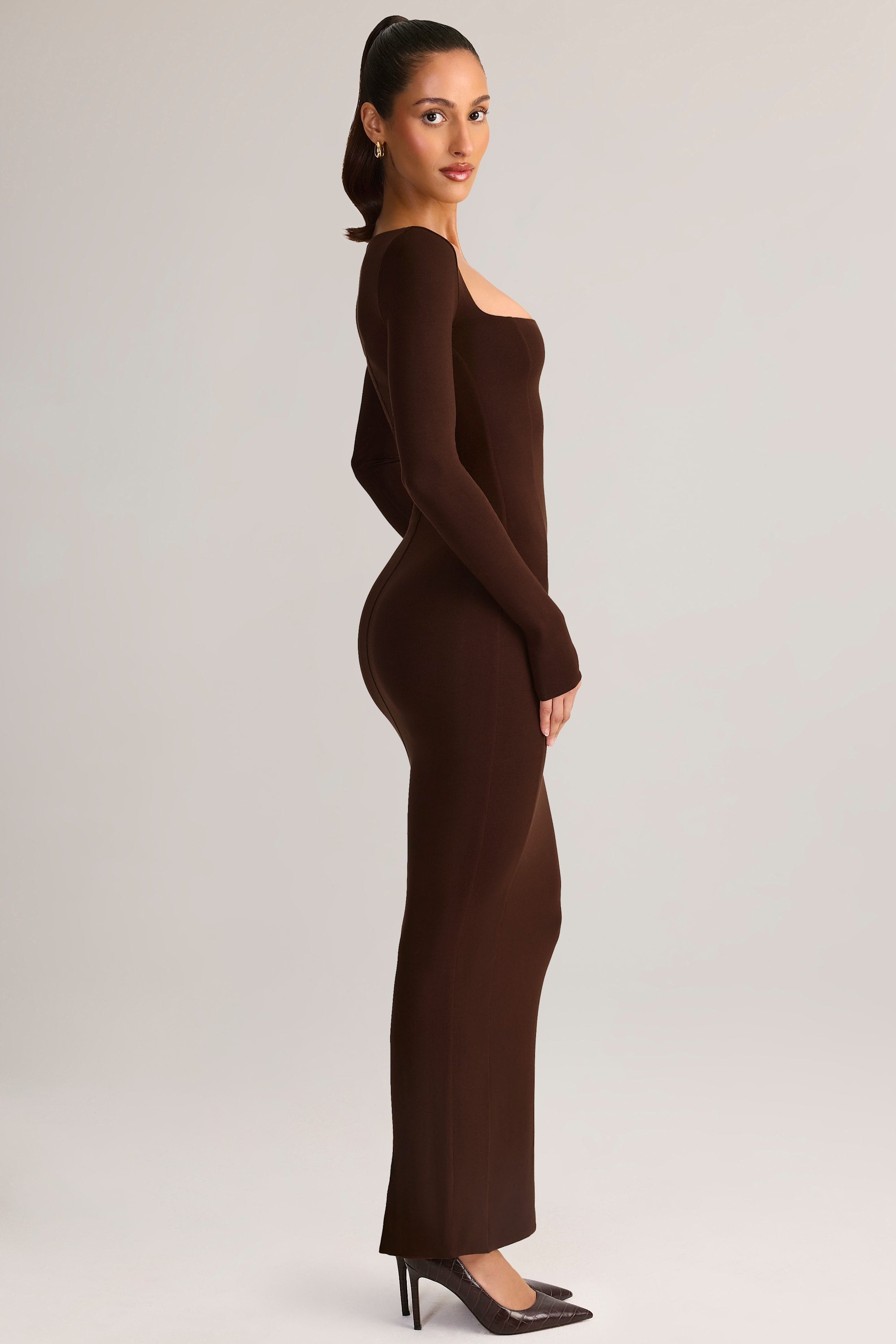 Modal Square-Neck Maxi Dress in Chocolate Brown