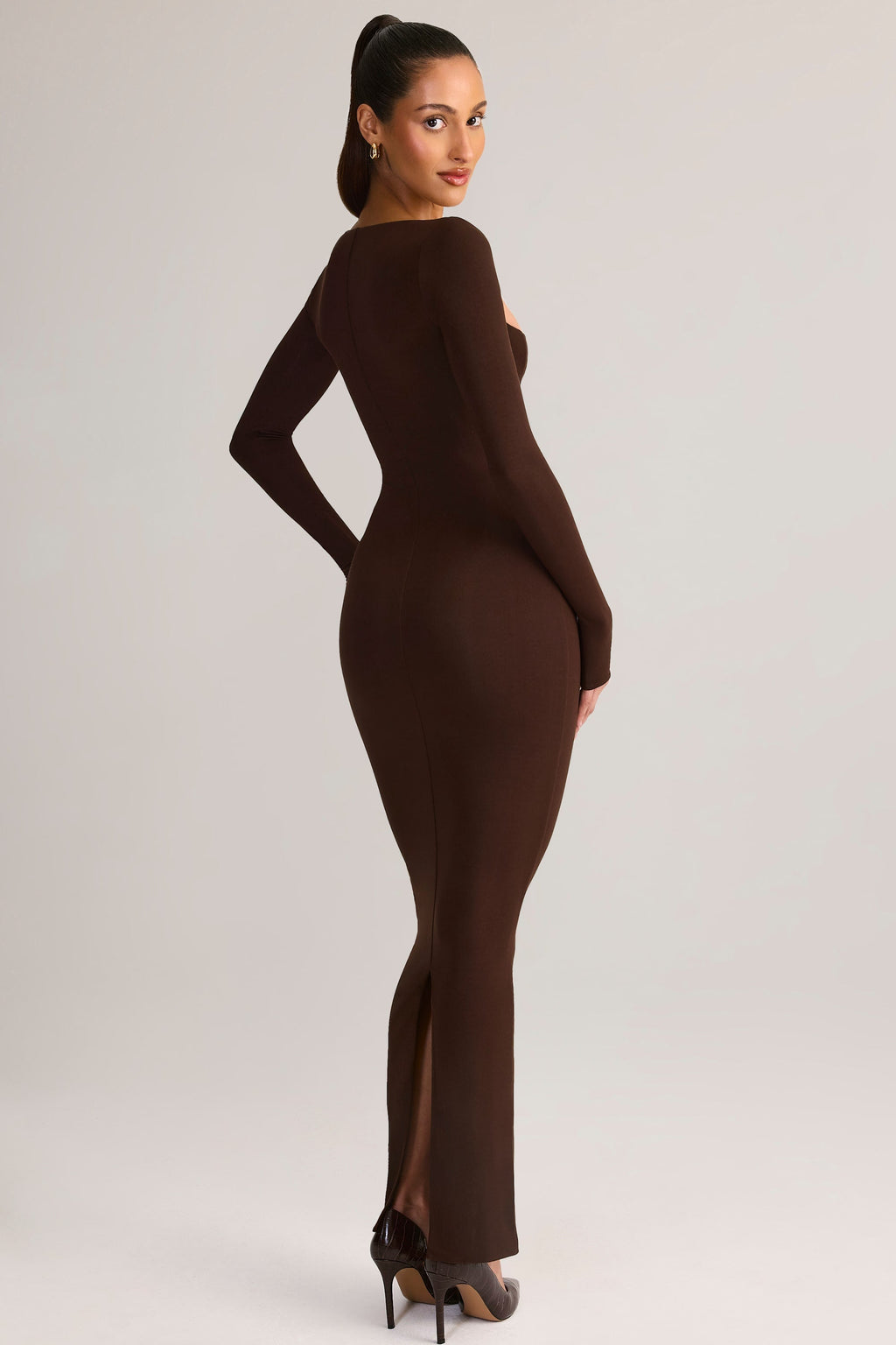 Modal Square-Neck Maxi Dress in Chocolate Brown