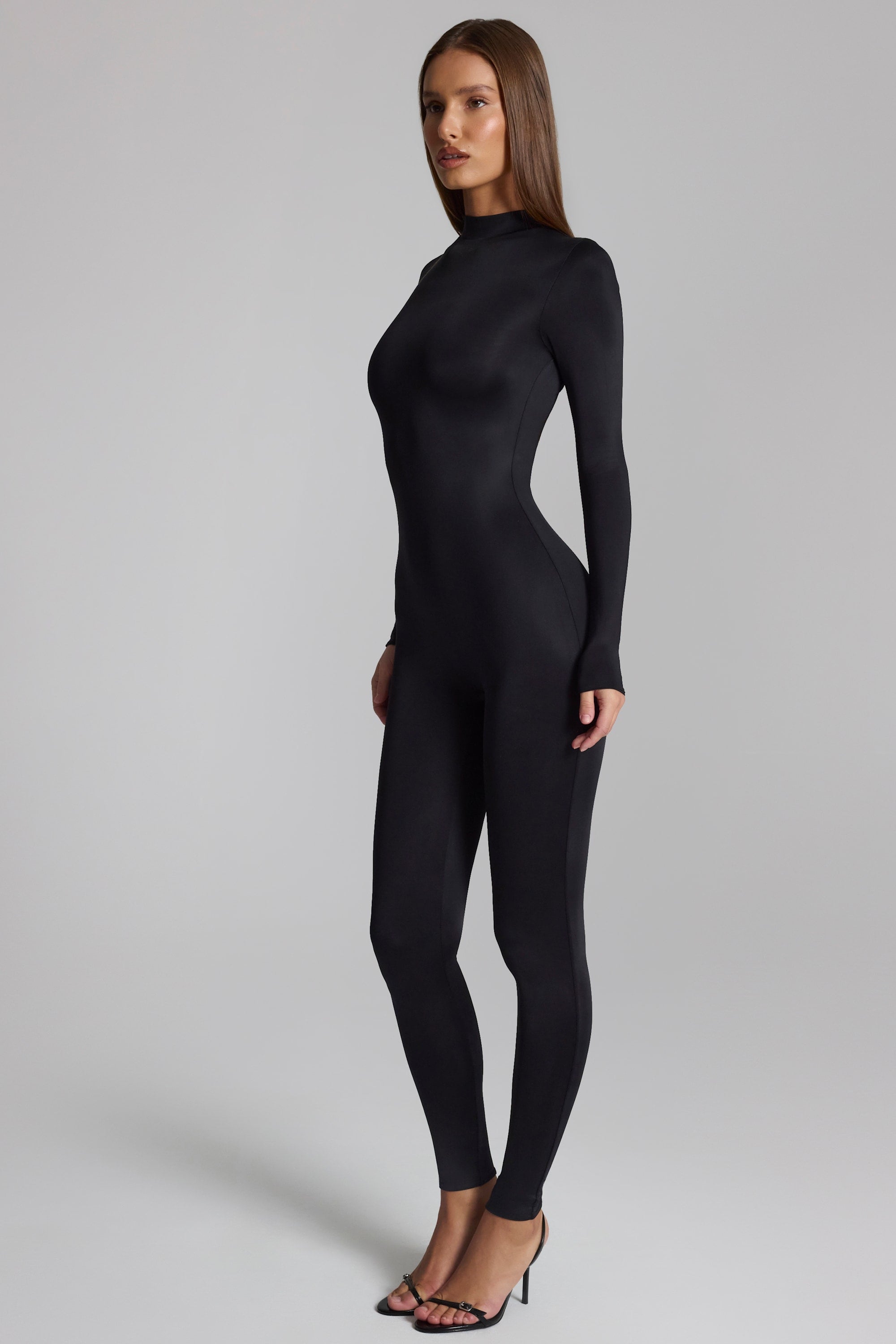 High Neck Long Sleeve Jumpsuit in Black
