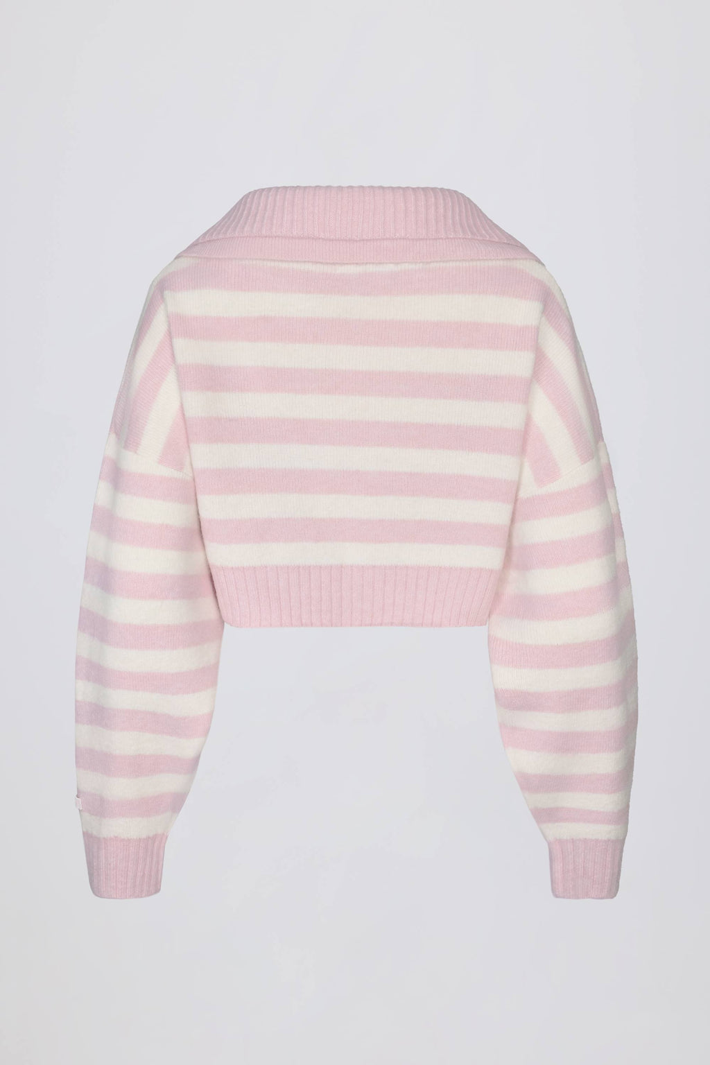 Soft Knit Layered Collar Cropped Jumper in Pink Stripe