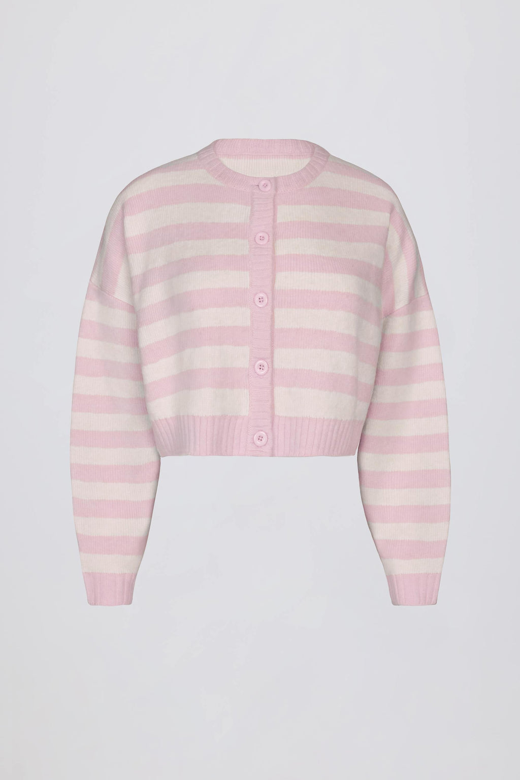 Soft Knit Stripe Cropped Cardigan in Pink Stripe