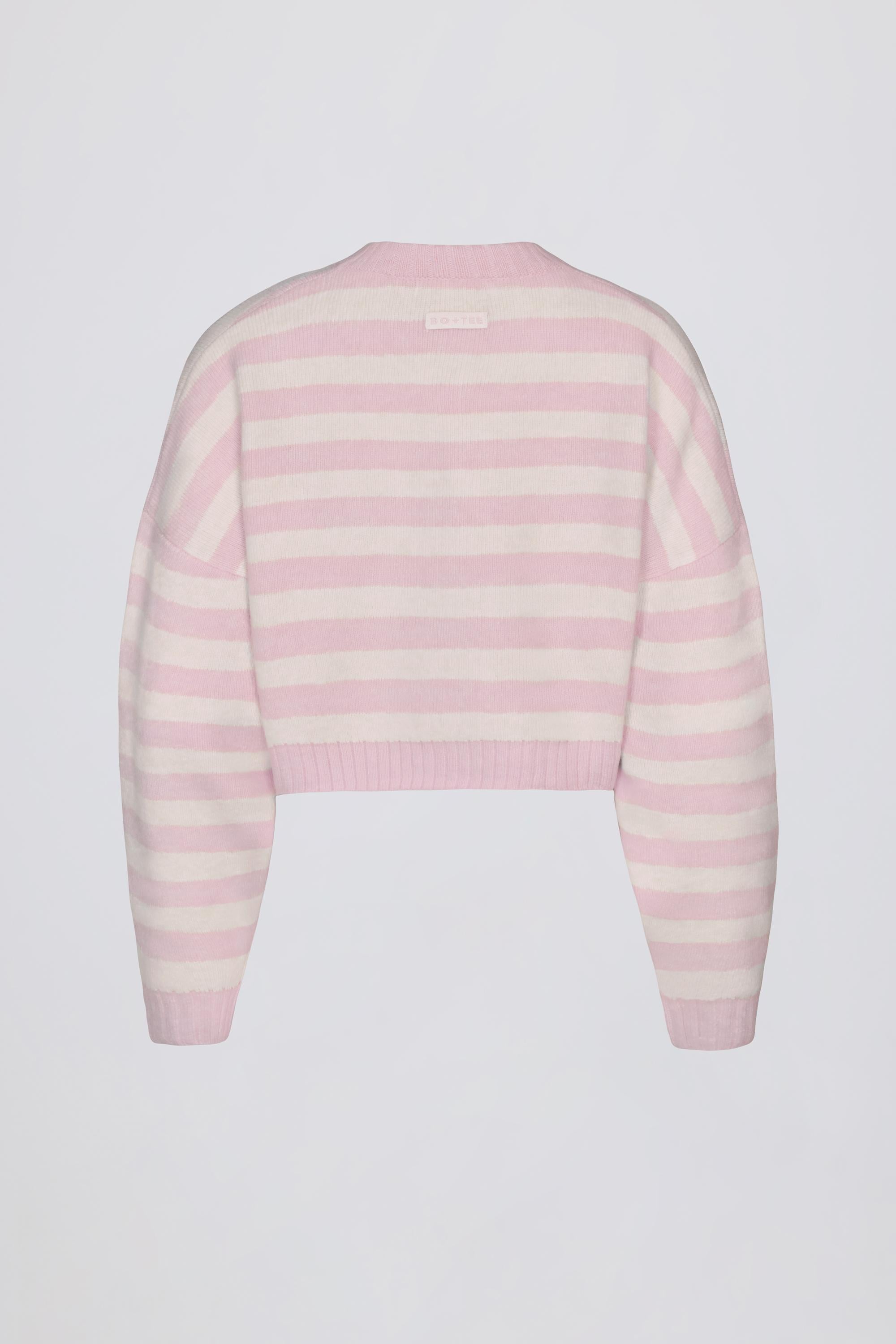 Soft Knit Stripe Cropped Cardigan in Pink Stripe