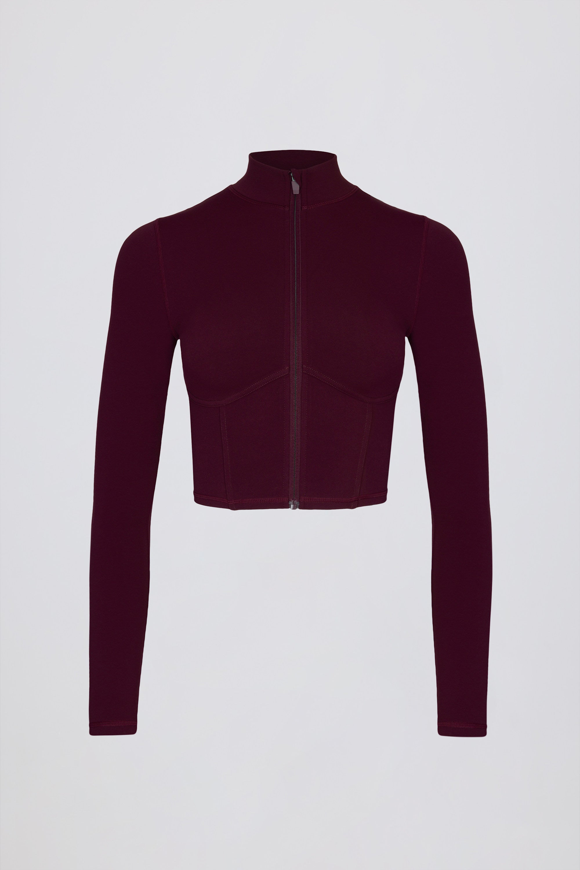 Soft Active Zip-Up Cropped Jacket in Burgundy