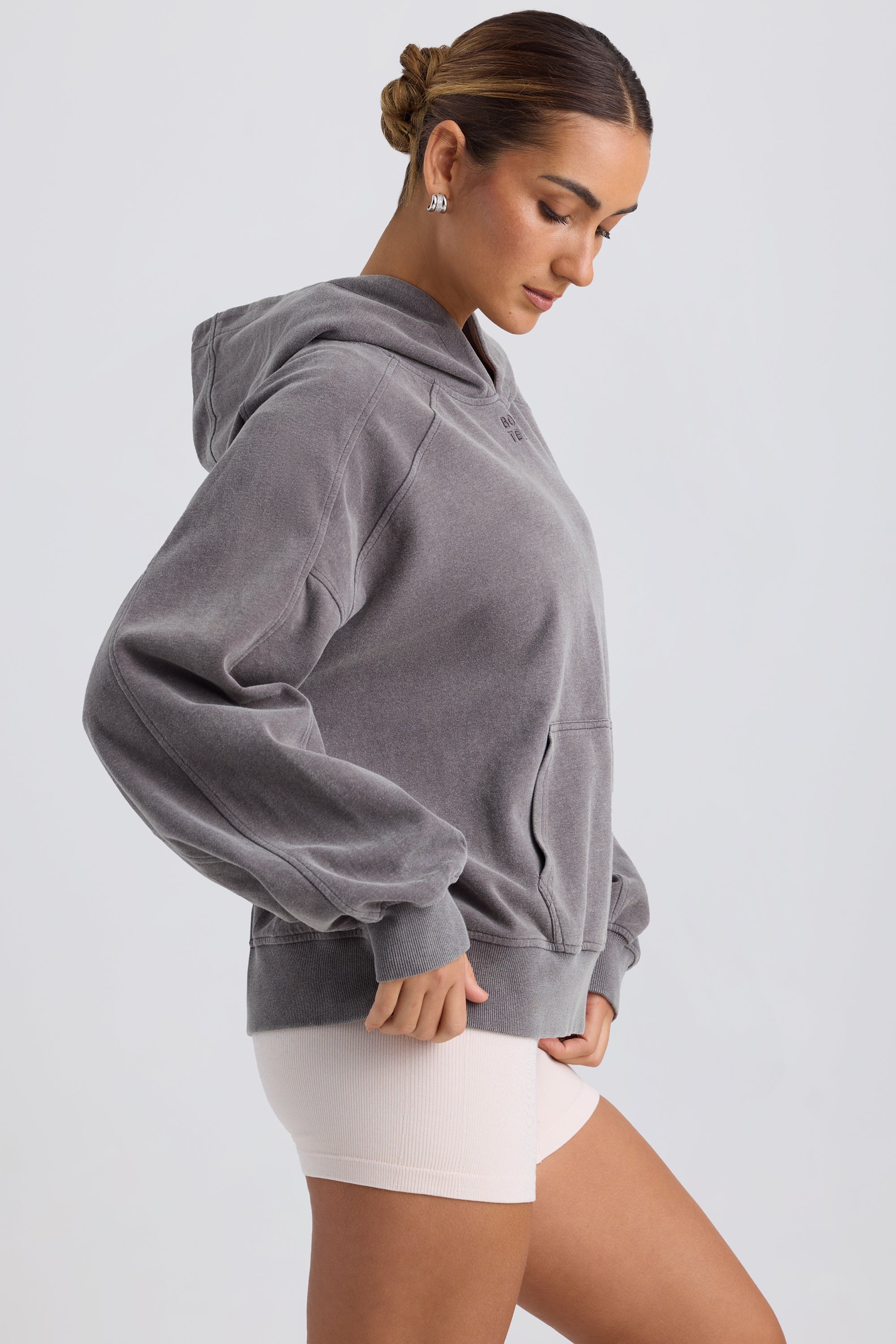 Brushed Cotton Jersey Oversized Hoodie in Washed Charcoal