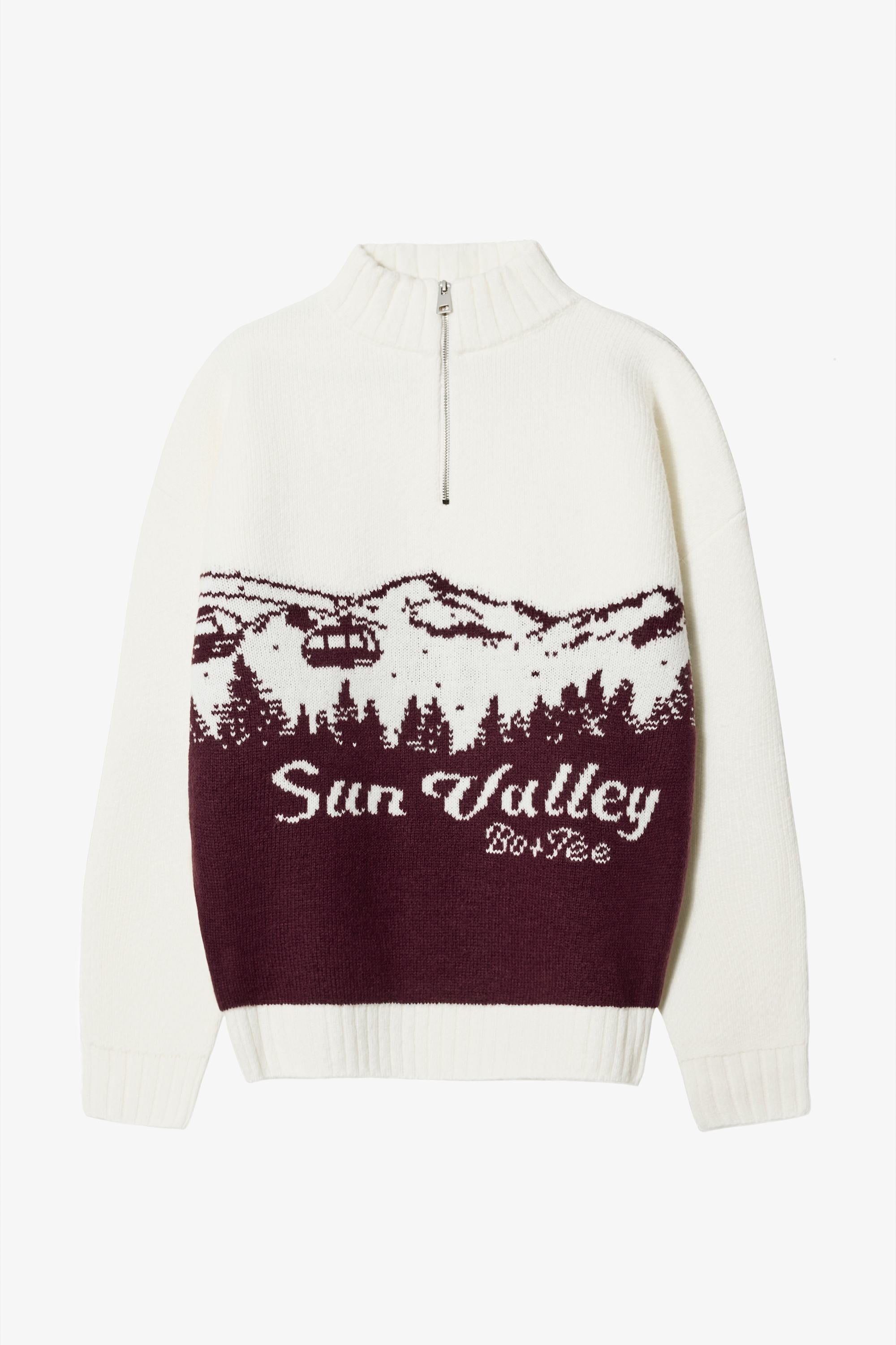 Knit Quarter-Zip Turtleneck Oversized Jumper in Burgundy