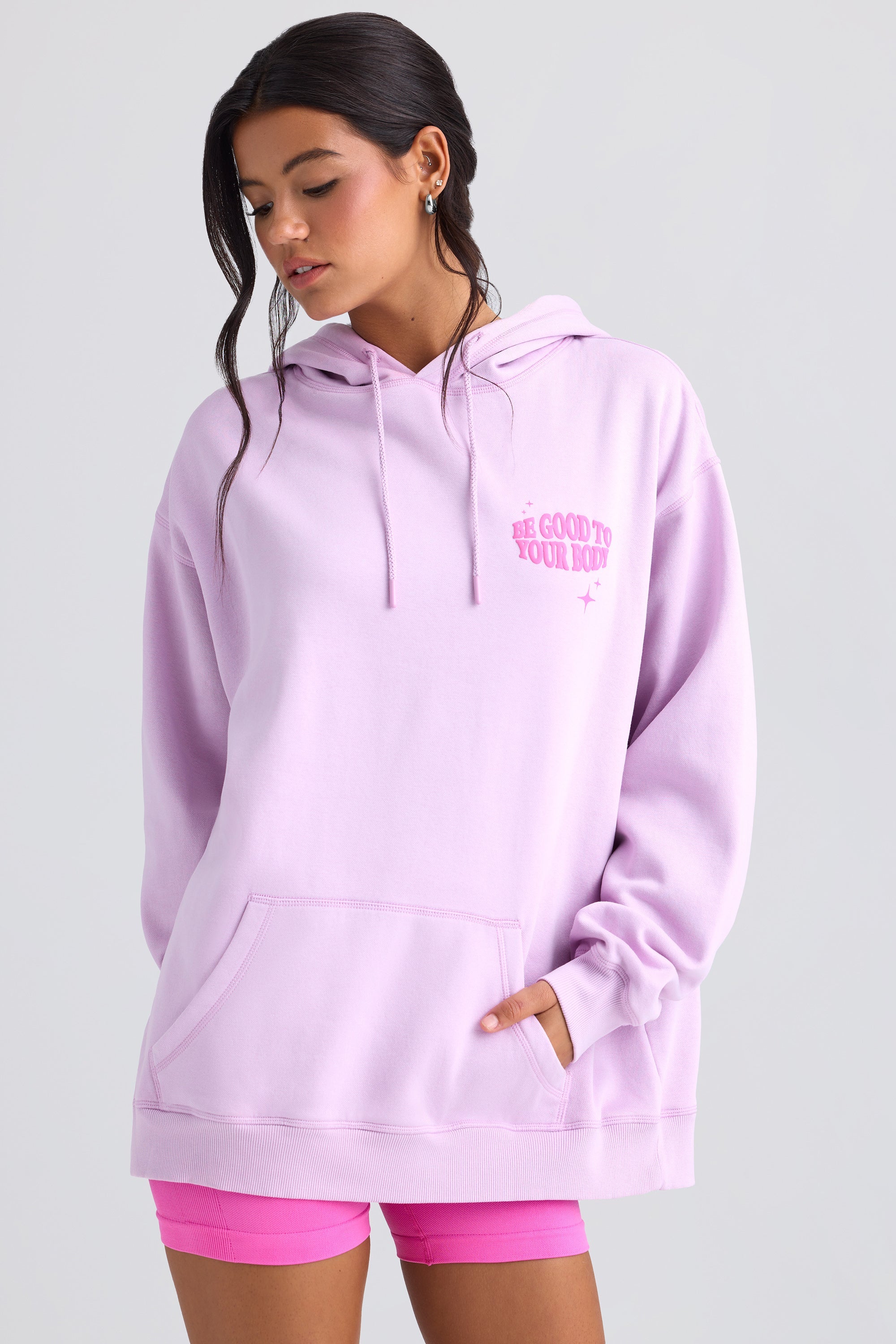 Heavyweight Brushed Fleece Oversized Hoodie in Violet Pink