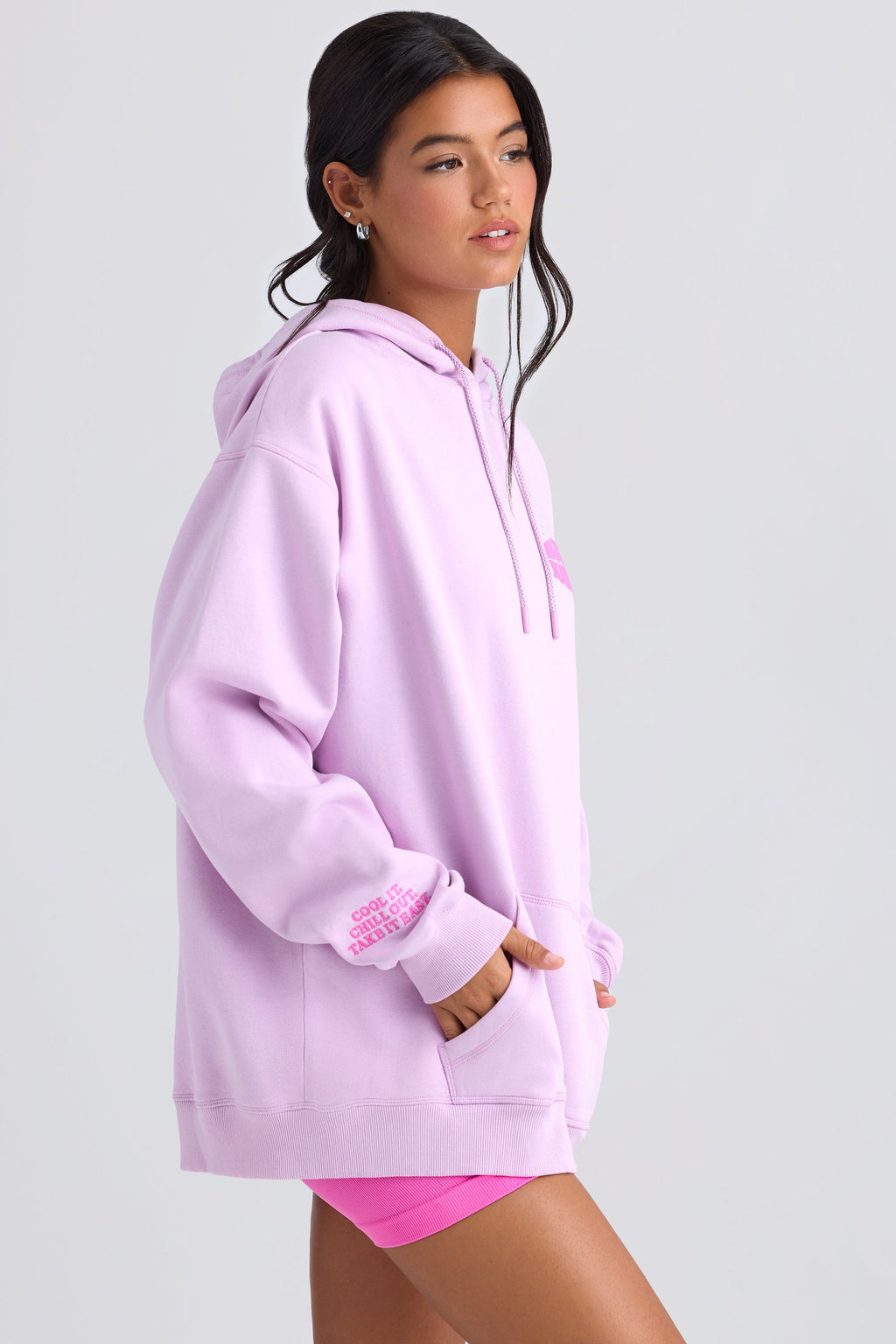 Heavyweight Brushed Fleece Oversized Hoodie in Violet Pink