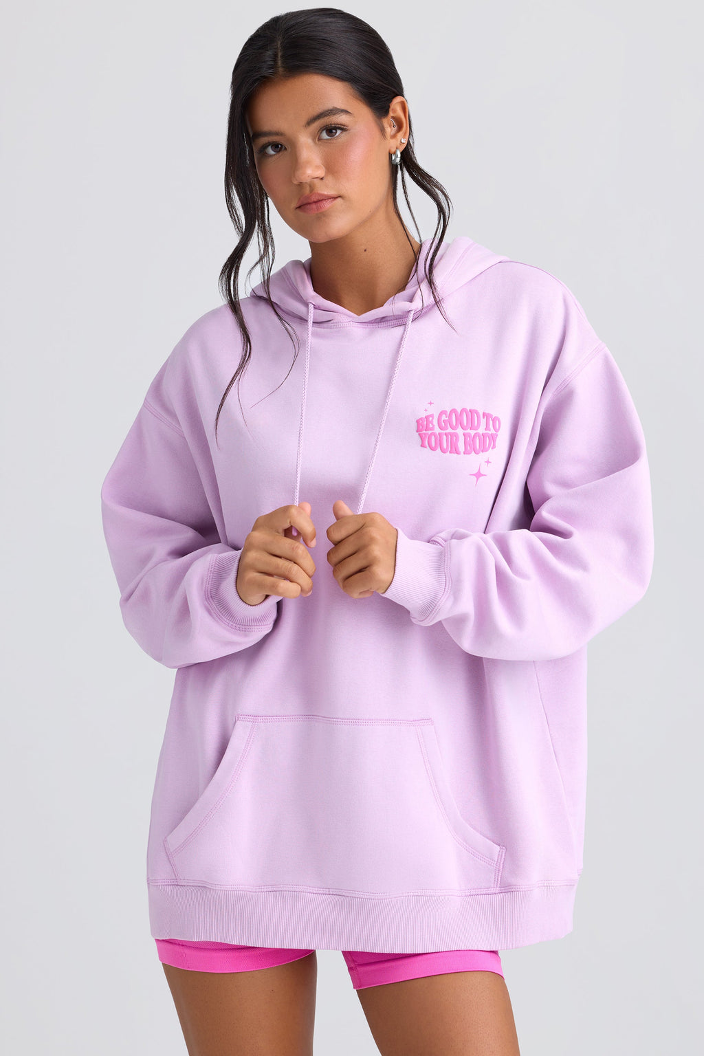 Heavyweight Brushed Fleece Oversized Hoodie in Violet Pink