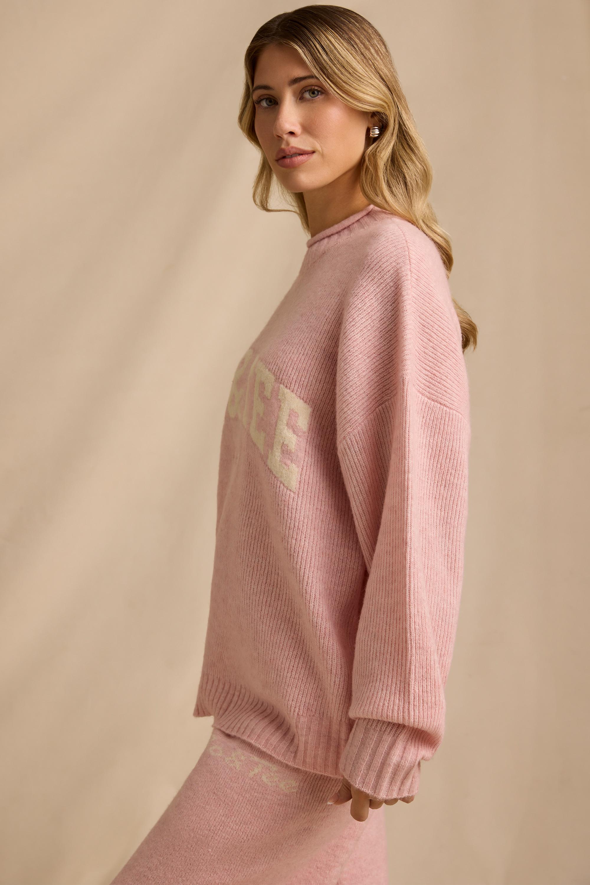 Ribbed Knit Oversized Jumper in Blush Pink