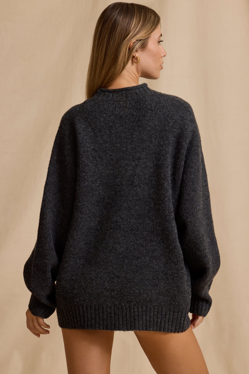 Ribbed Knit Oversized Jumper in Charcoal Marl