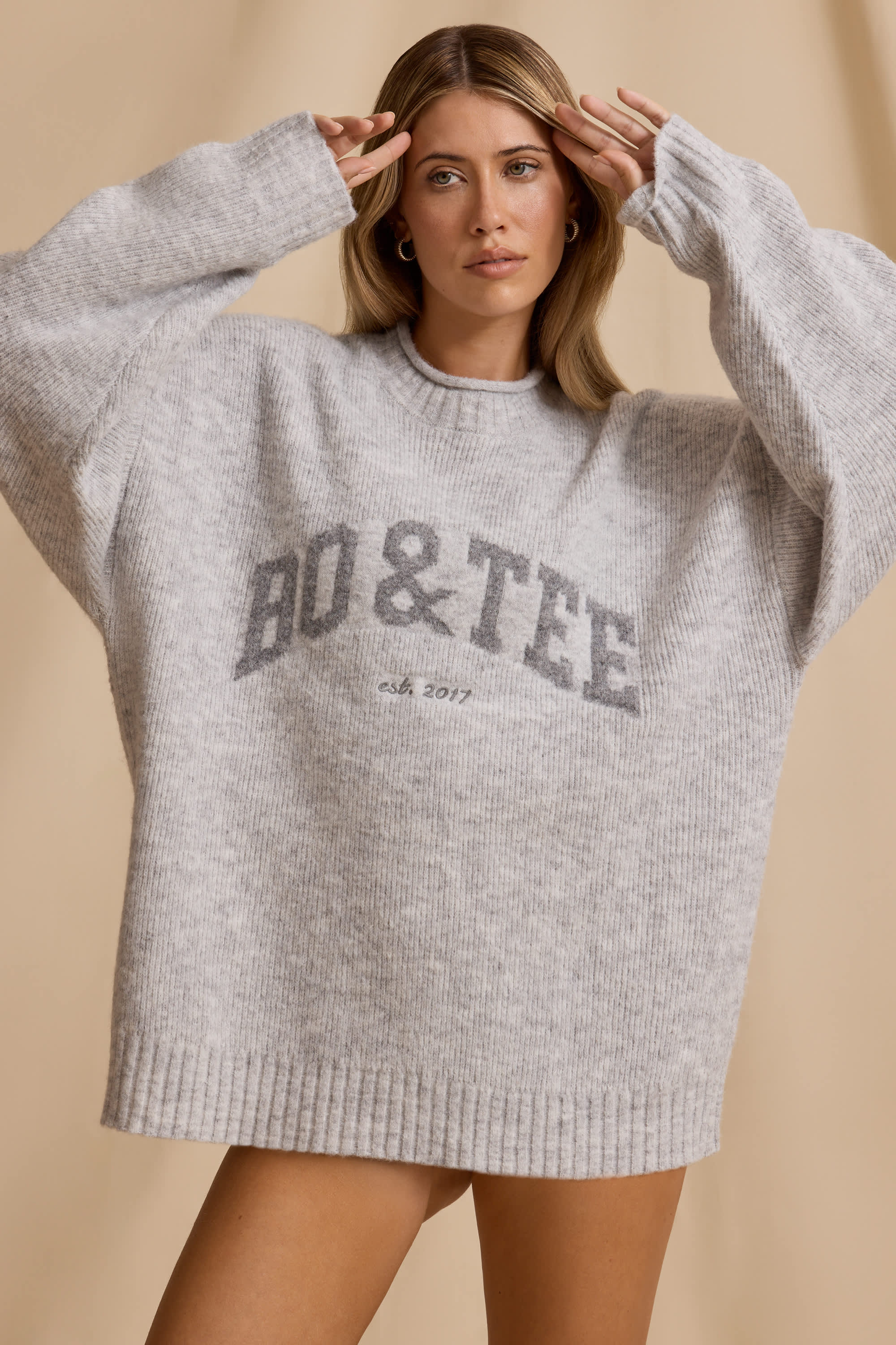 Ribbed Knit Oversized Jumper in Ice Marl