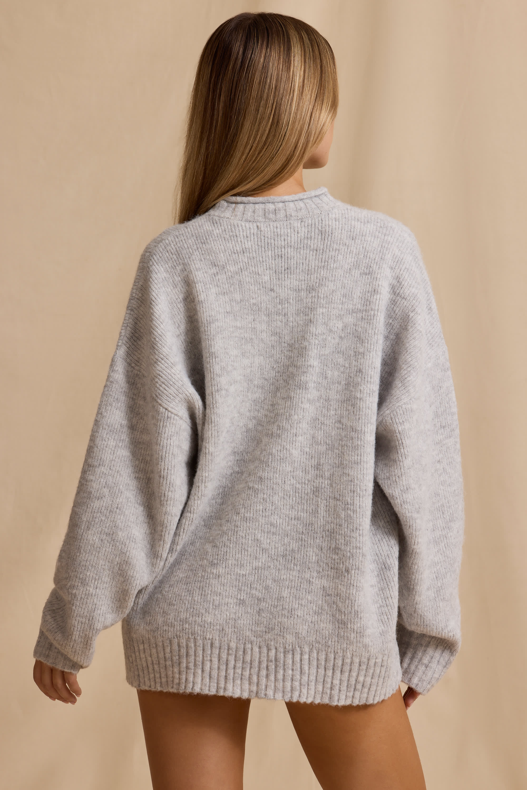 Ribbed Knit Oversized Jumper in Ice Marl