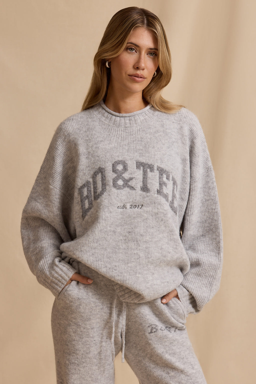 Ribbed Knit Oversized Jumper in Ice Marl