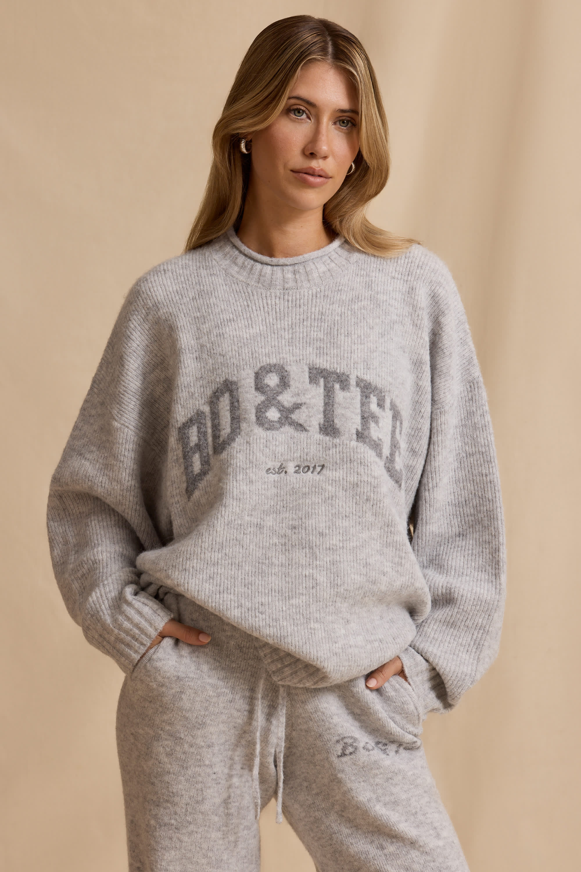 Ribbed Knit Oversized Jumper in Ice Marl