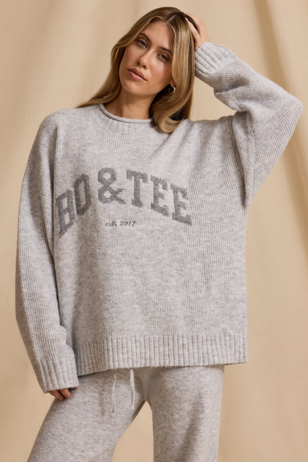 Ribbed Knit Oversized Jumper in Ice Marl