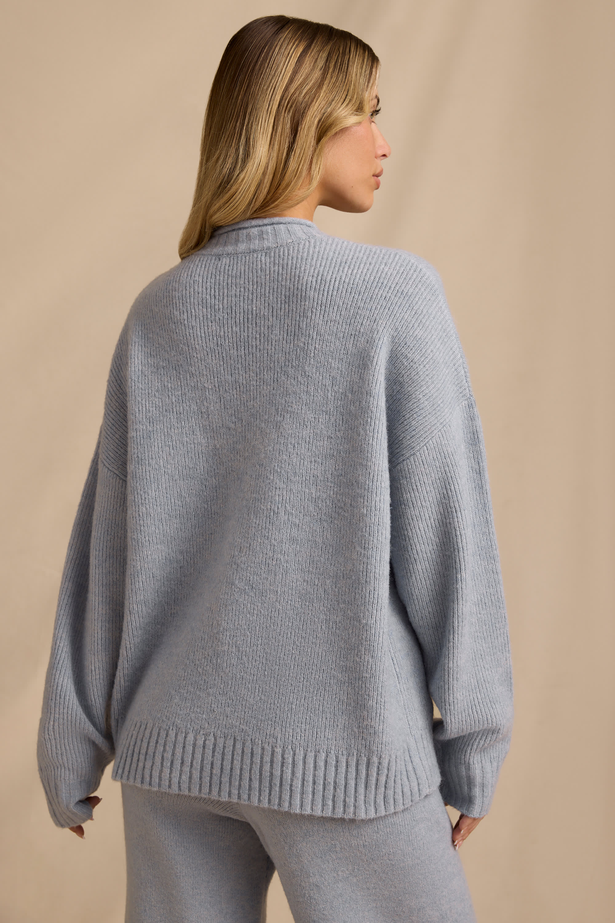 Ribbed Knit Oversized Jumper in Soft Blue