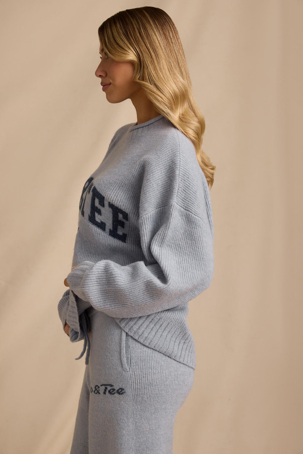 Ribbed Knit Oversized Jumper in Soft Blue