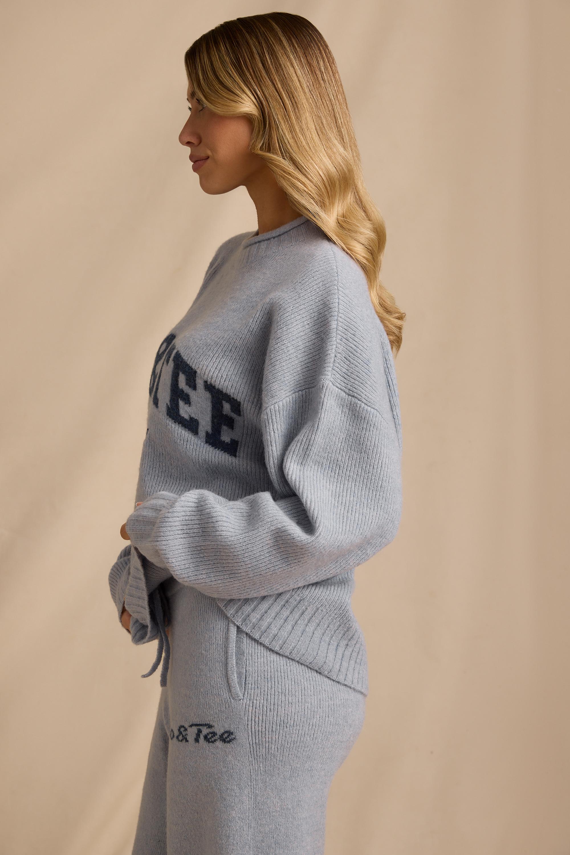 Ribbed Knit Oversized Jumper in Soft Blue
