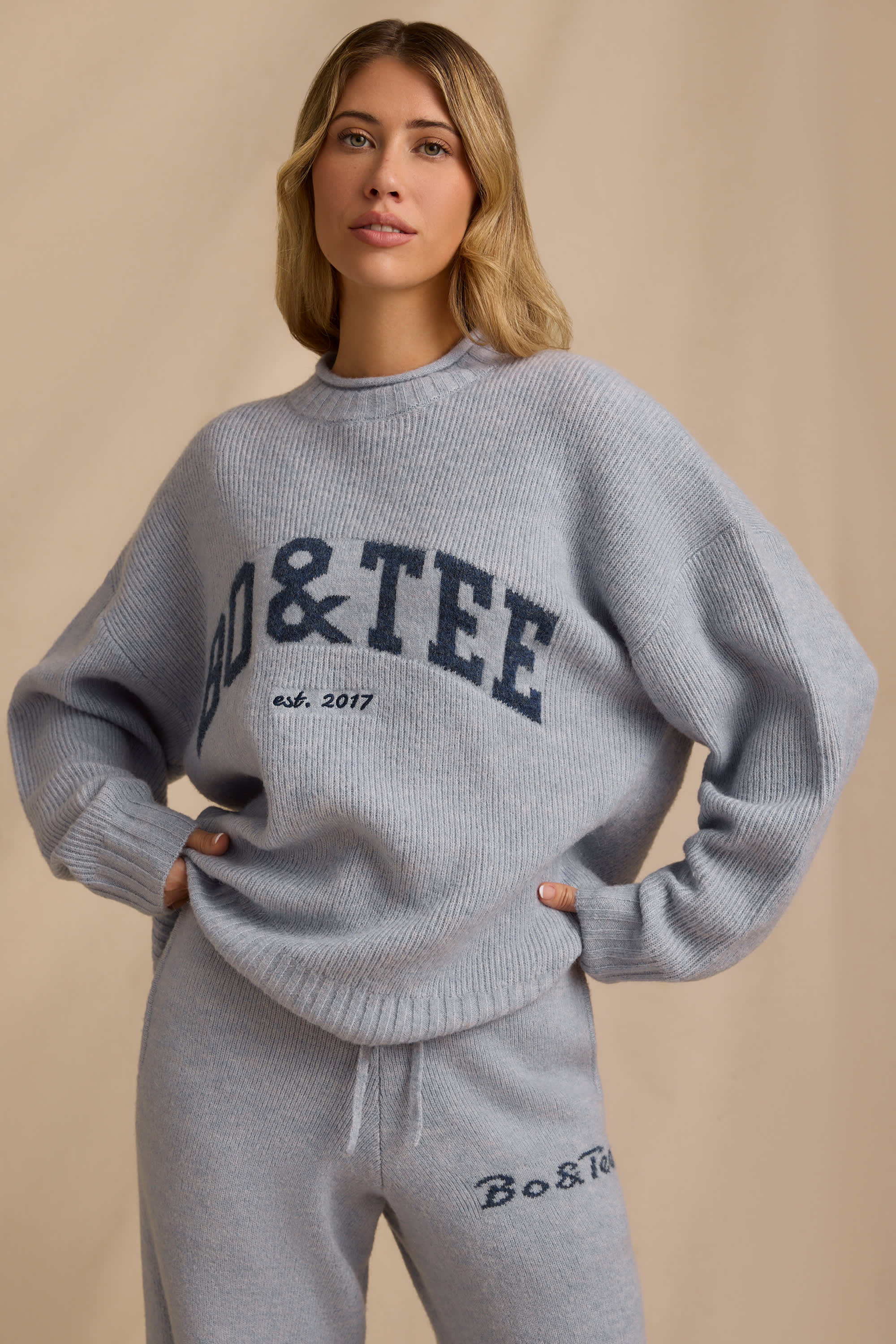 Ribbed Knit Oversized Jumper in Soft Blue