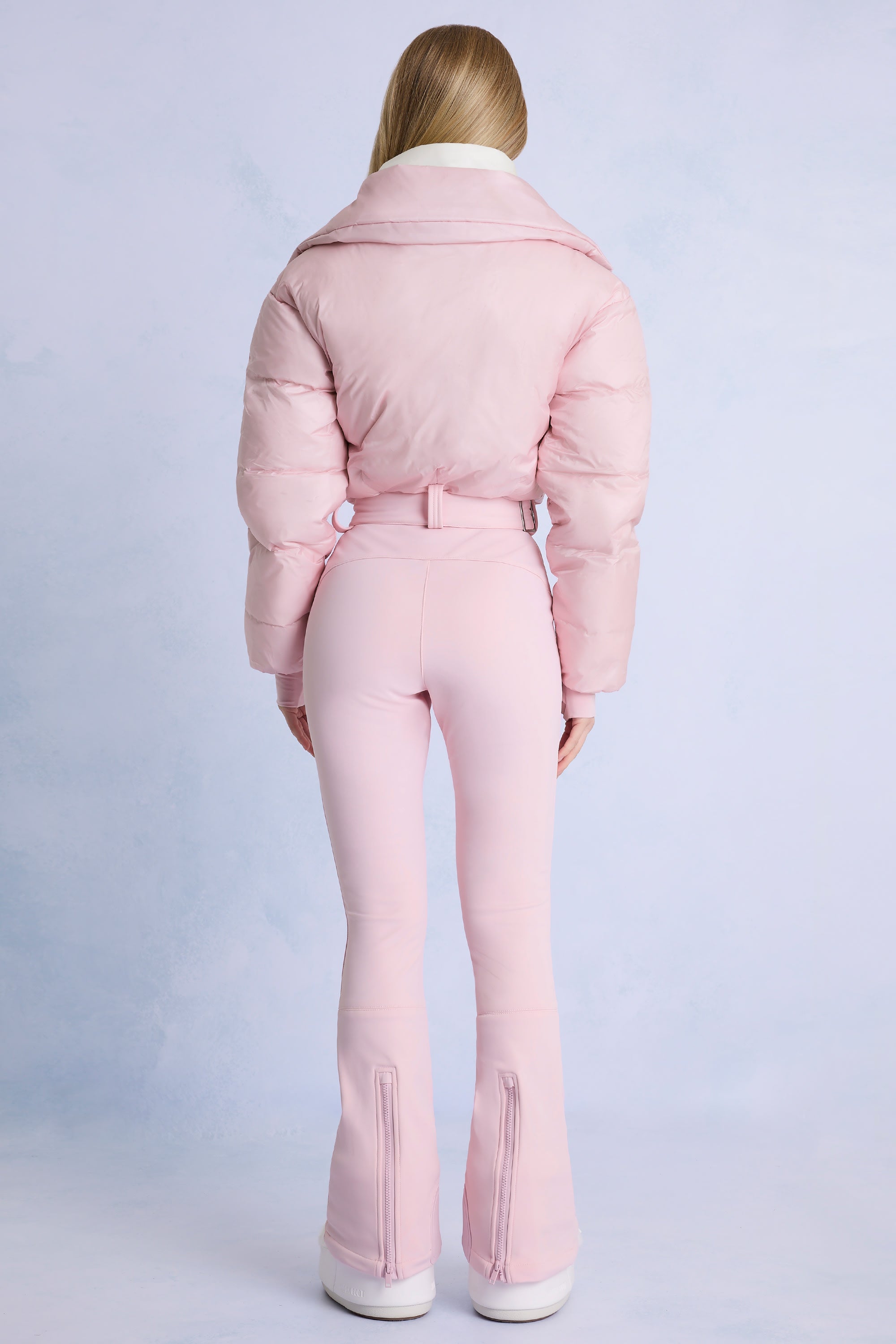 Waterproof Belted Layered Ski Suit in Powder Pink