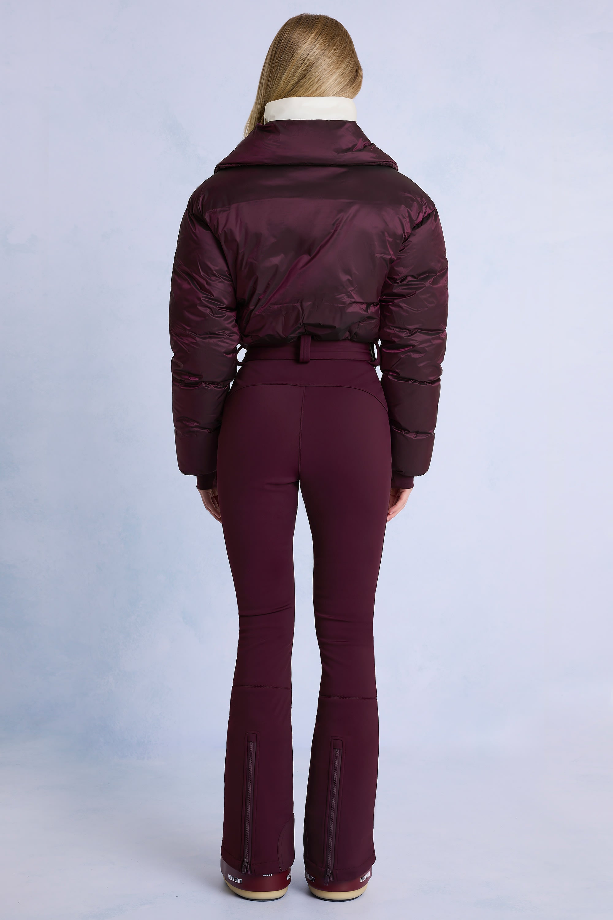 Waterproof Belted Layered Ski Suit in Burgundy