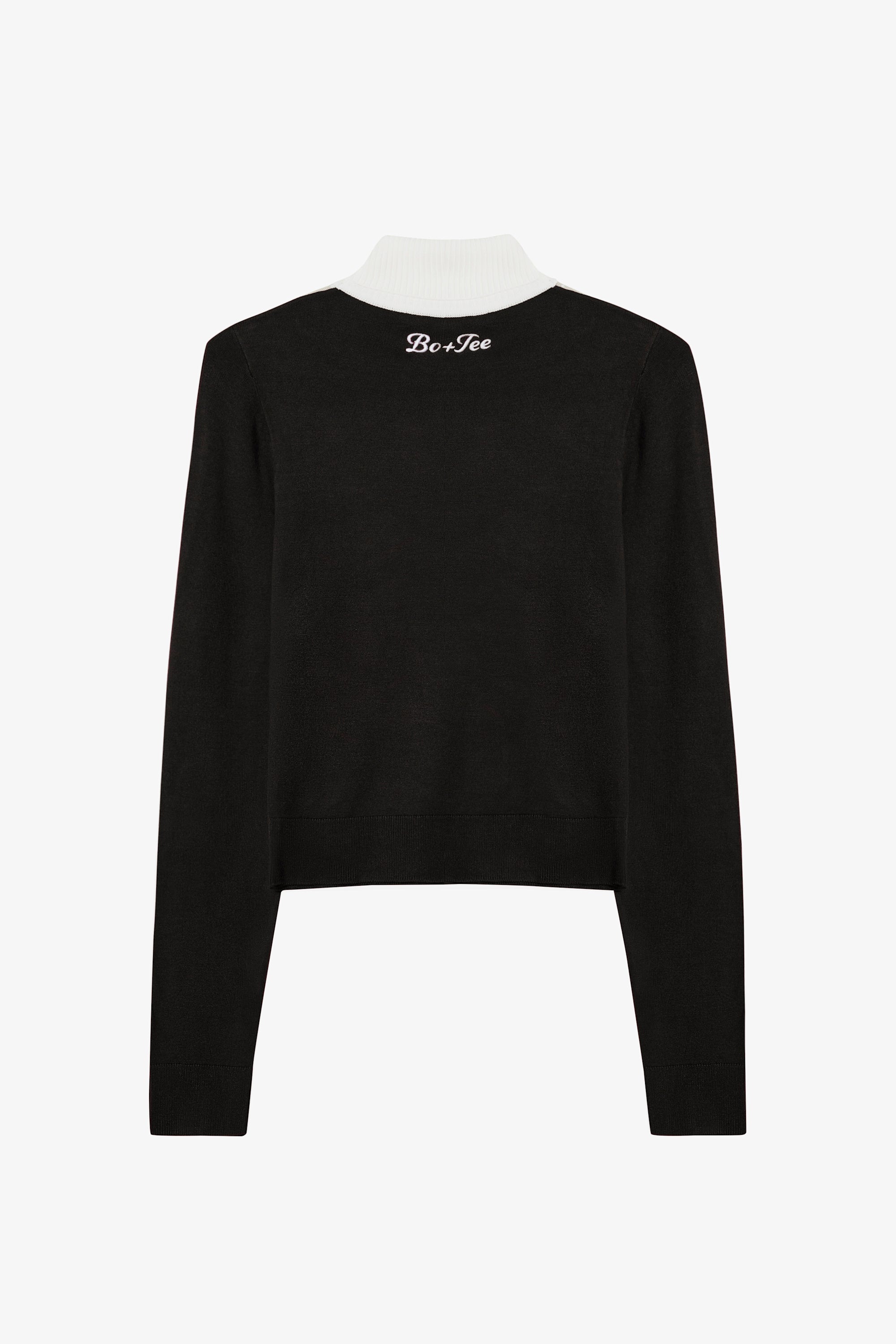 Knit Long-Sleeve Fitted Top in Black