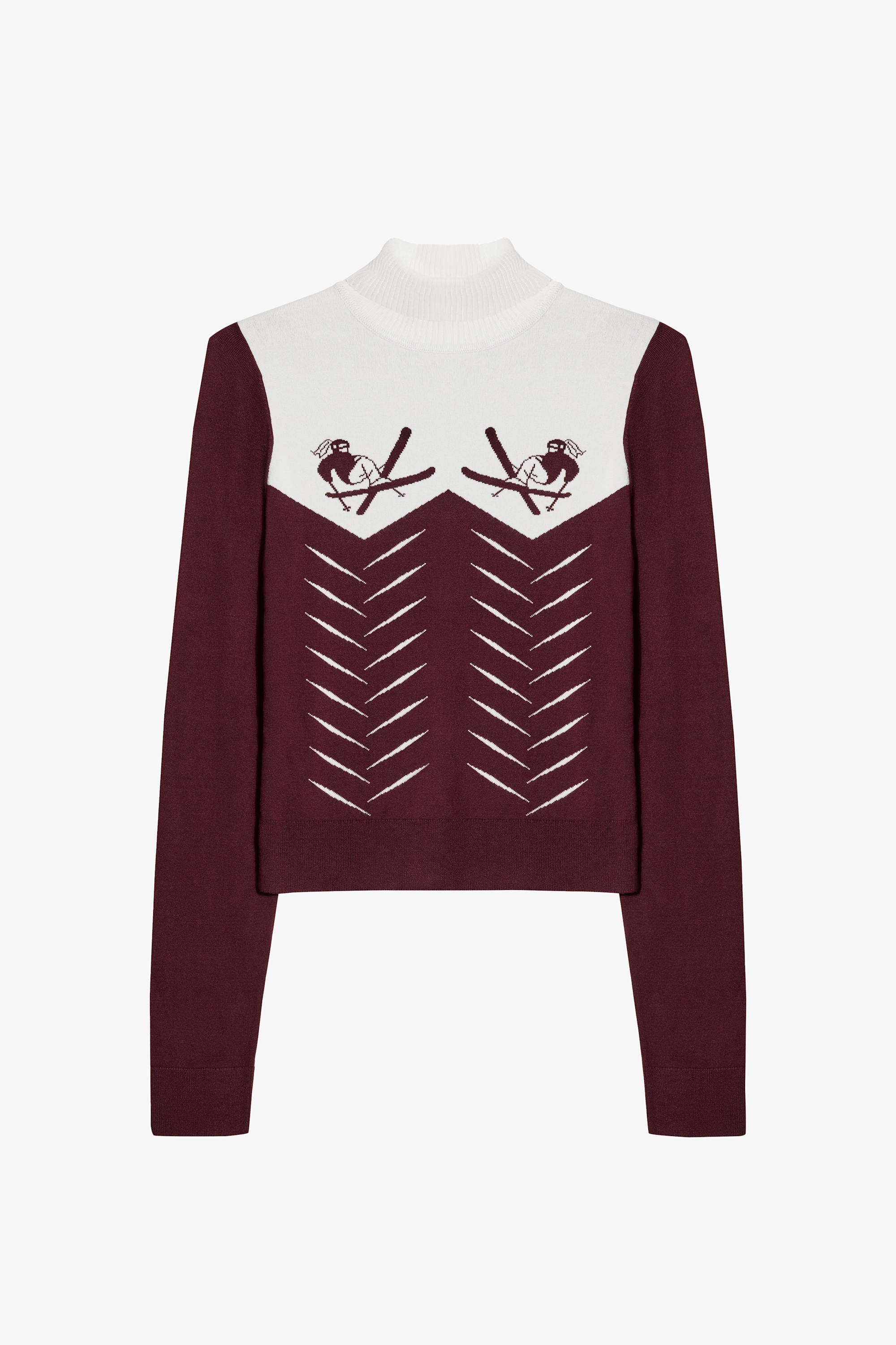 Knit Long-Sleeve Fitted Top in Burgundy