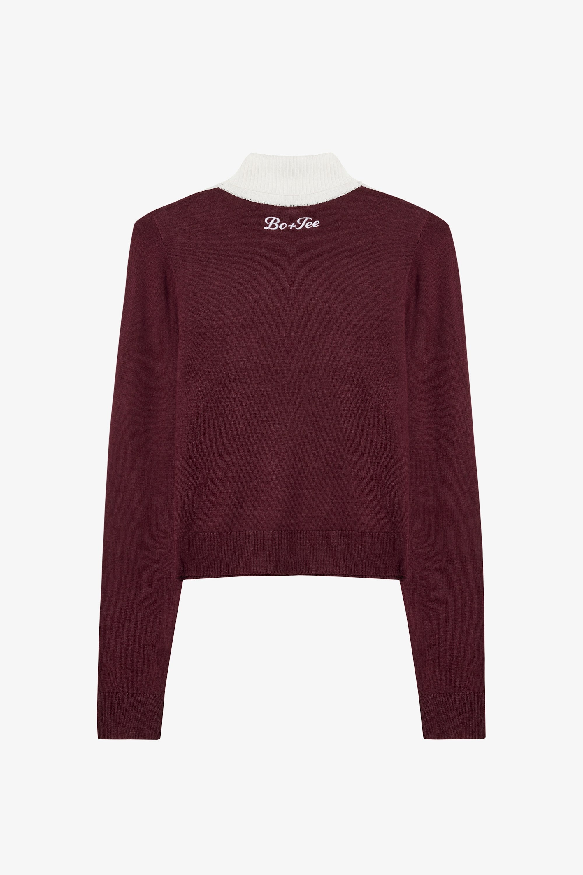 Knit Long-Sleeve Fitted Top in Burgundy