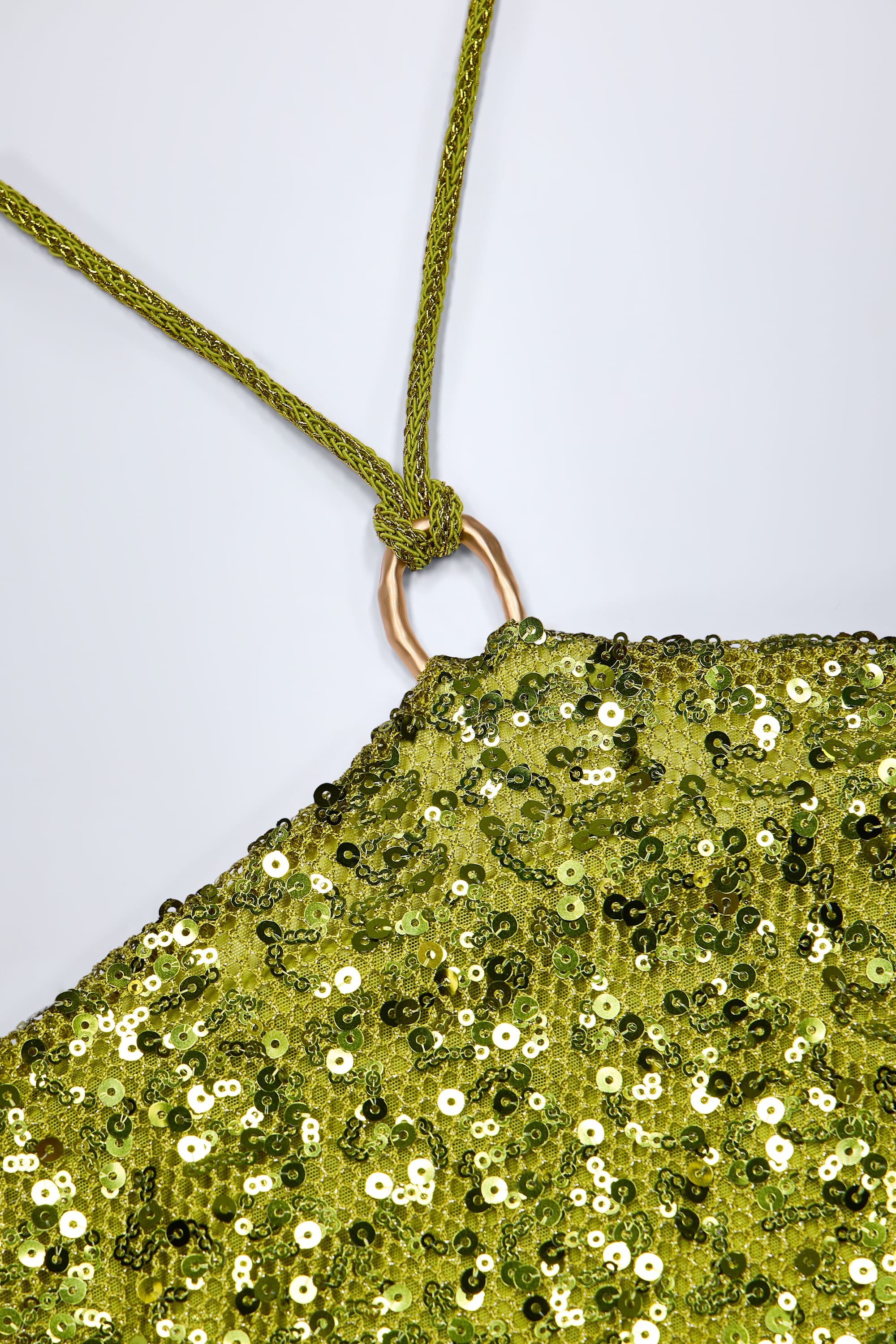 Embellished Hardware-Detail Strappy Maxi Skirt in Olive Green