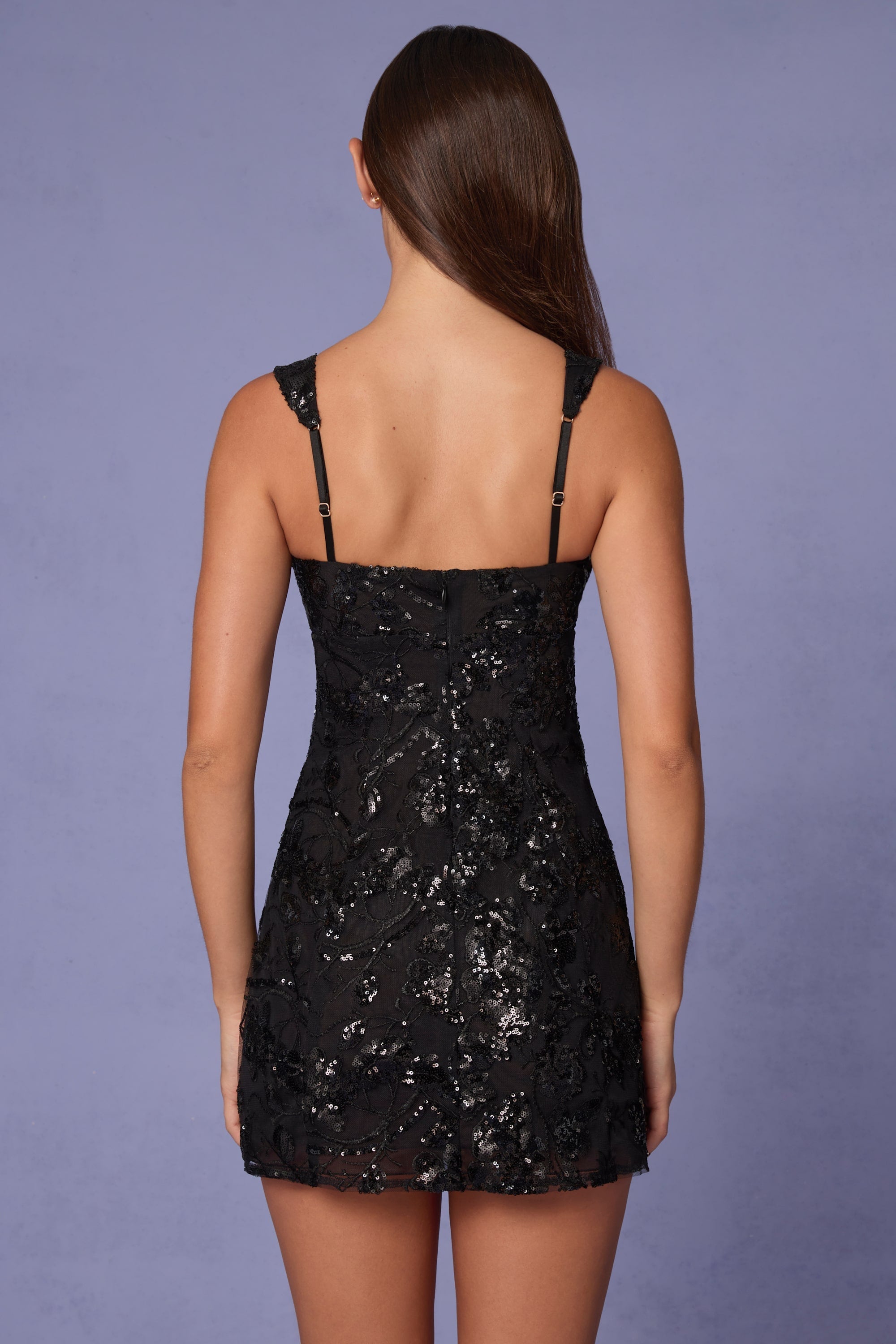 Embellished A-line Mini Dress in Black