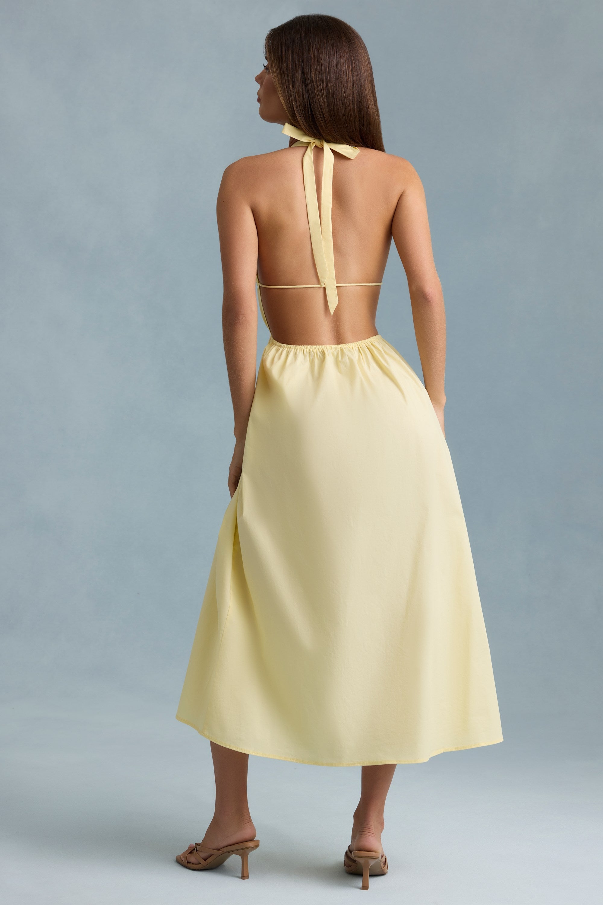 Backless Cotton-Poplin Maxi Dress in Lemon Yellow
