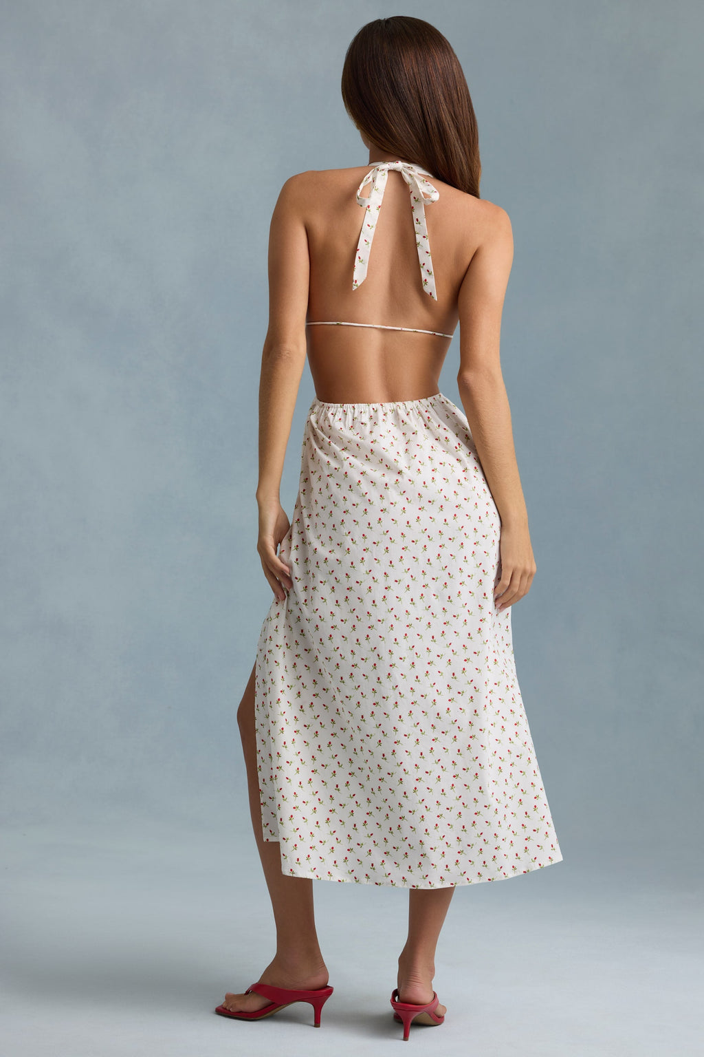 Backless Cotton-Poplin Maxi Dress in Rose Print