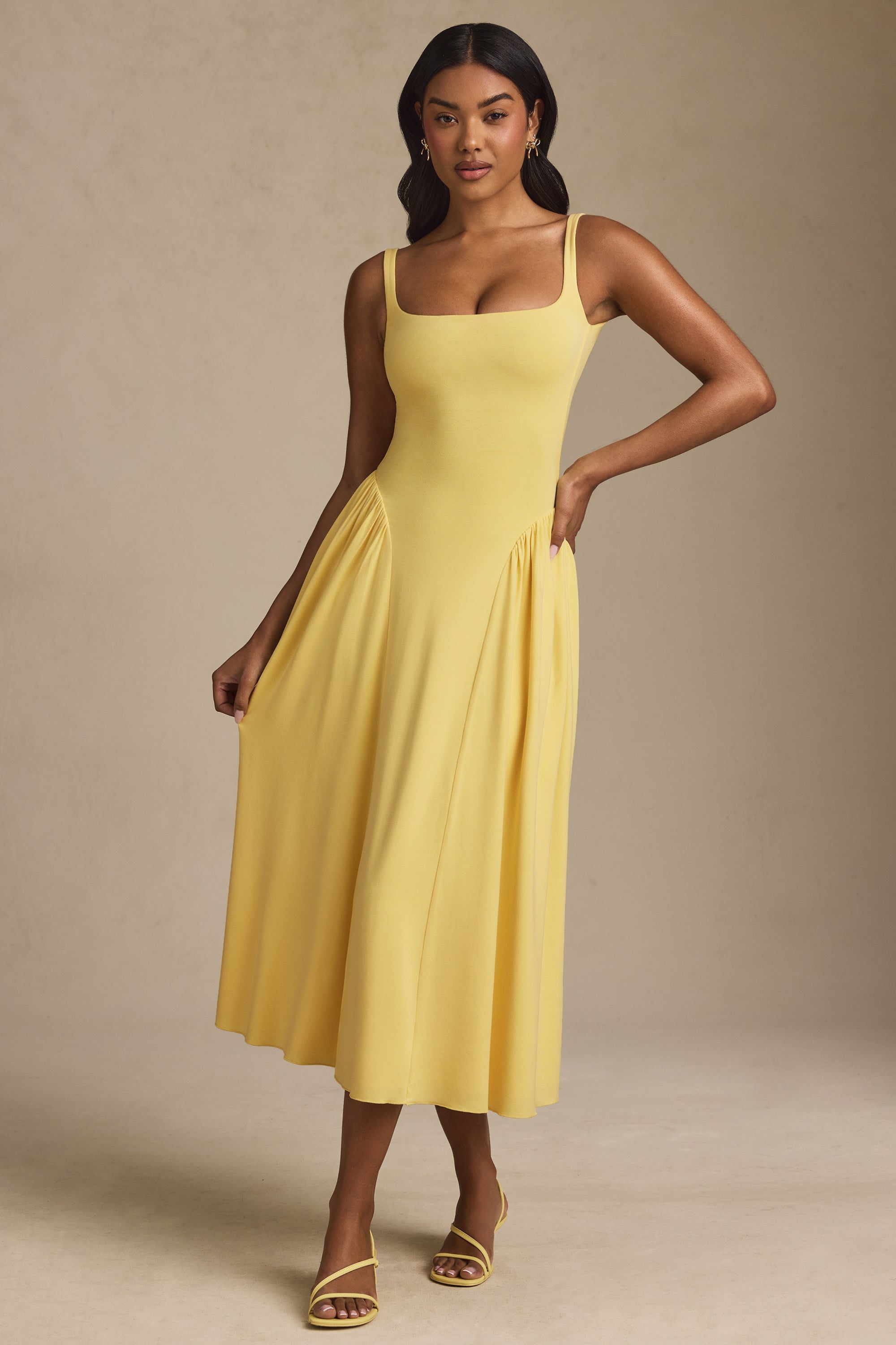 Modal A-Line Midaxi Dress in Pastel Yellow