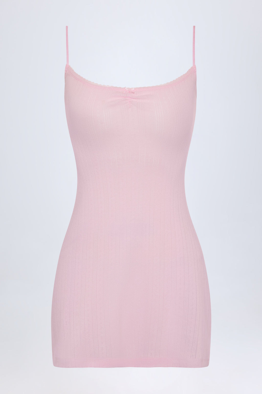 Pointelle Ruched A-Line Mini Dress in Baby Pink