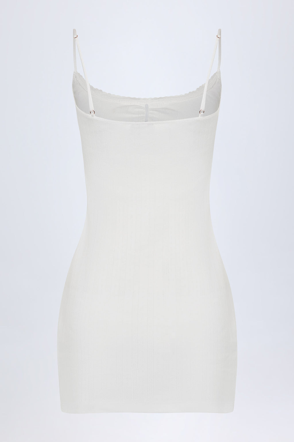 Pointelle Ruched A-Line Mini Dress in White