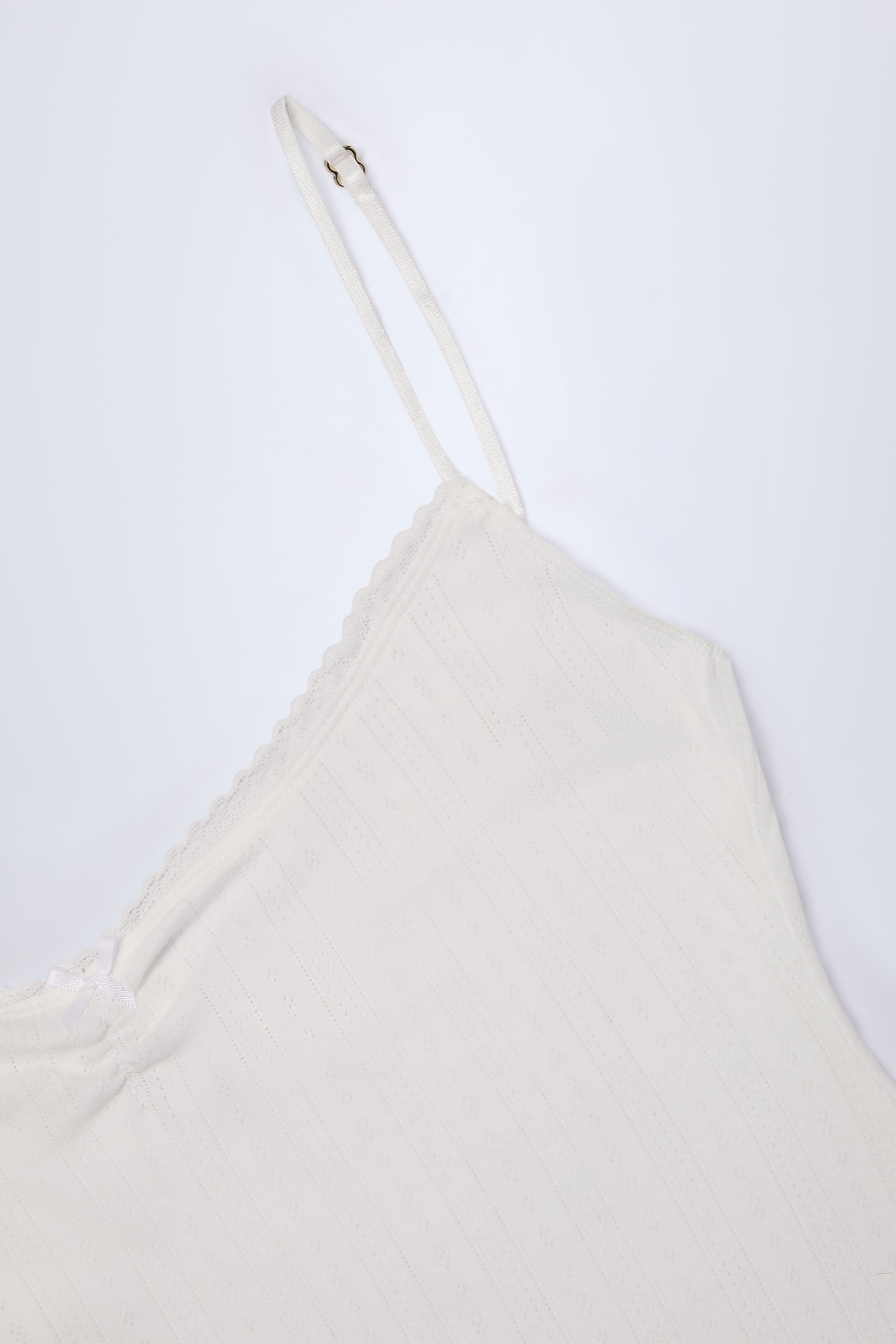 Pointelle Ruched A-Line Mini Dress in White