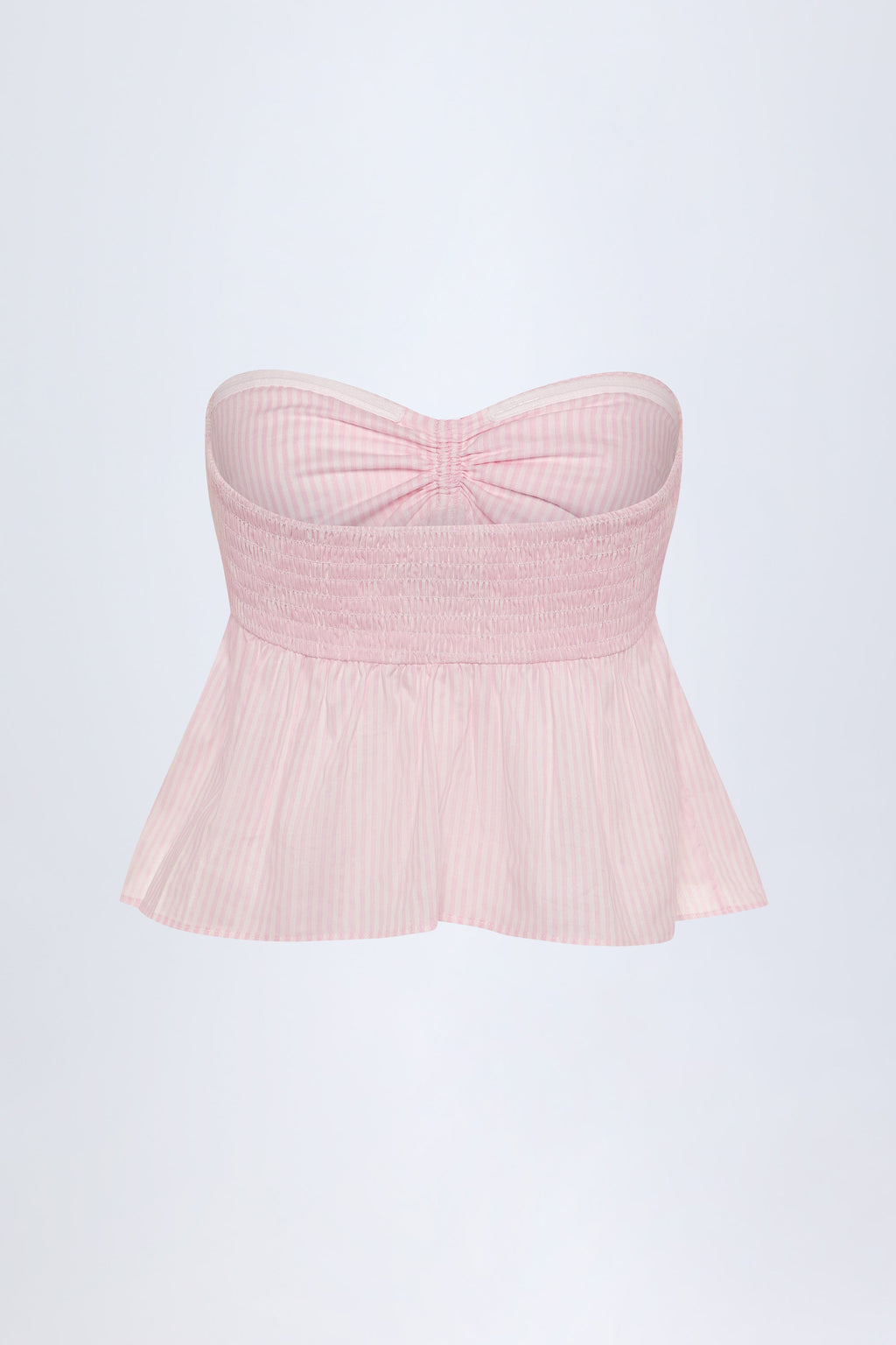Tie-Front Strapless Cotton-Poplin Crop Top in Pink White Stripe