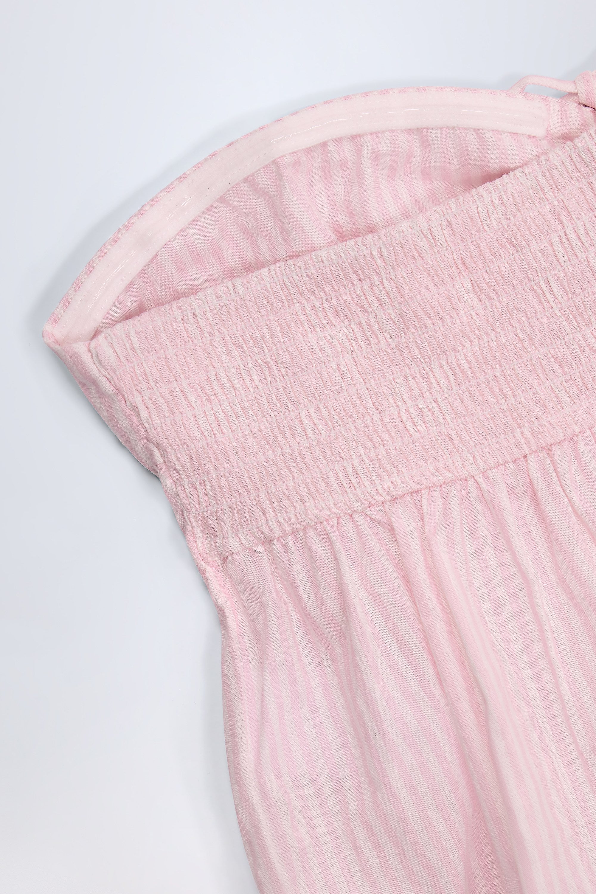 Tie-Front Strapless Cotton-Poplin Crop Top in Pink White Stripe