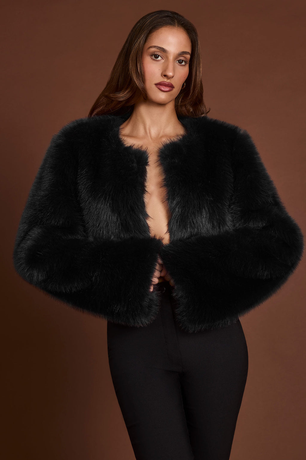 Faux Fur Cropped Bolero in Black