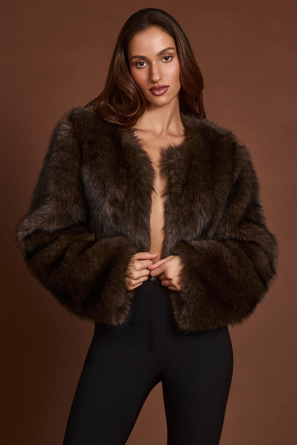 Faux Fur Cropped Bolero in Brown