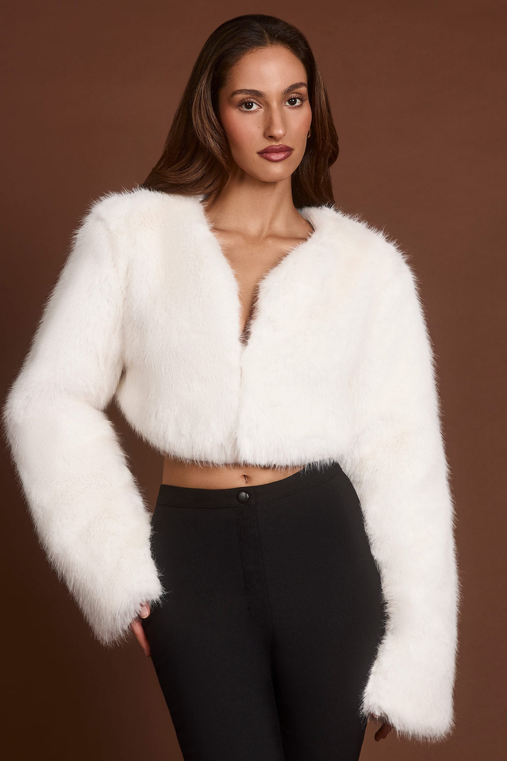 Faux Fur Cropped Bolero in White