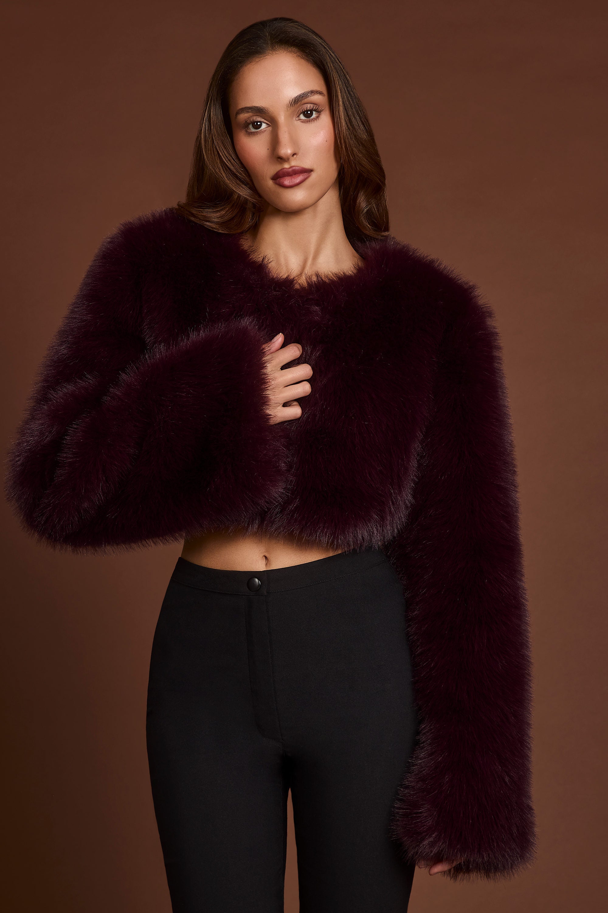 Faux Fur Cropped Bolero in Wine