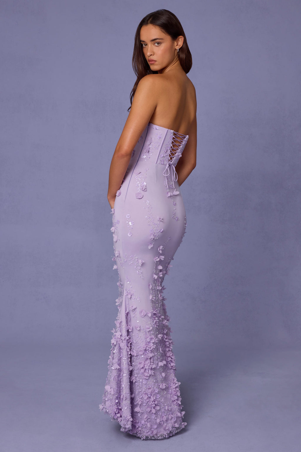 Lace-Up Corset Maxi Dress in Lilac