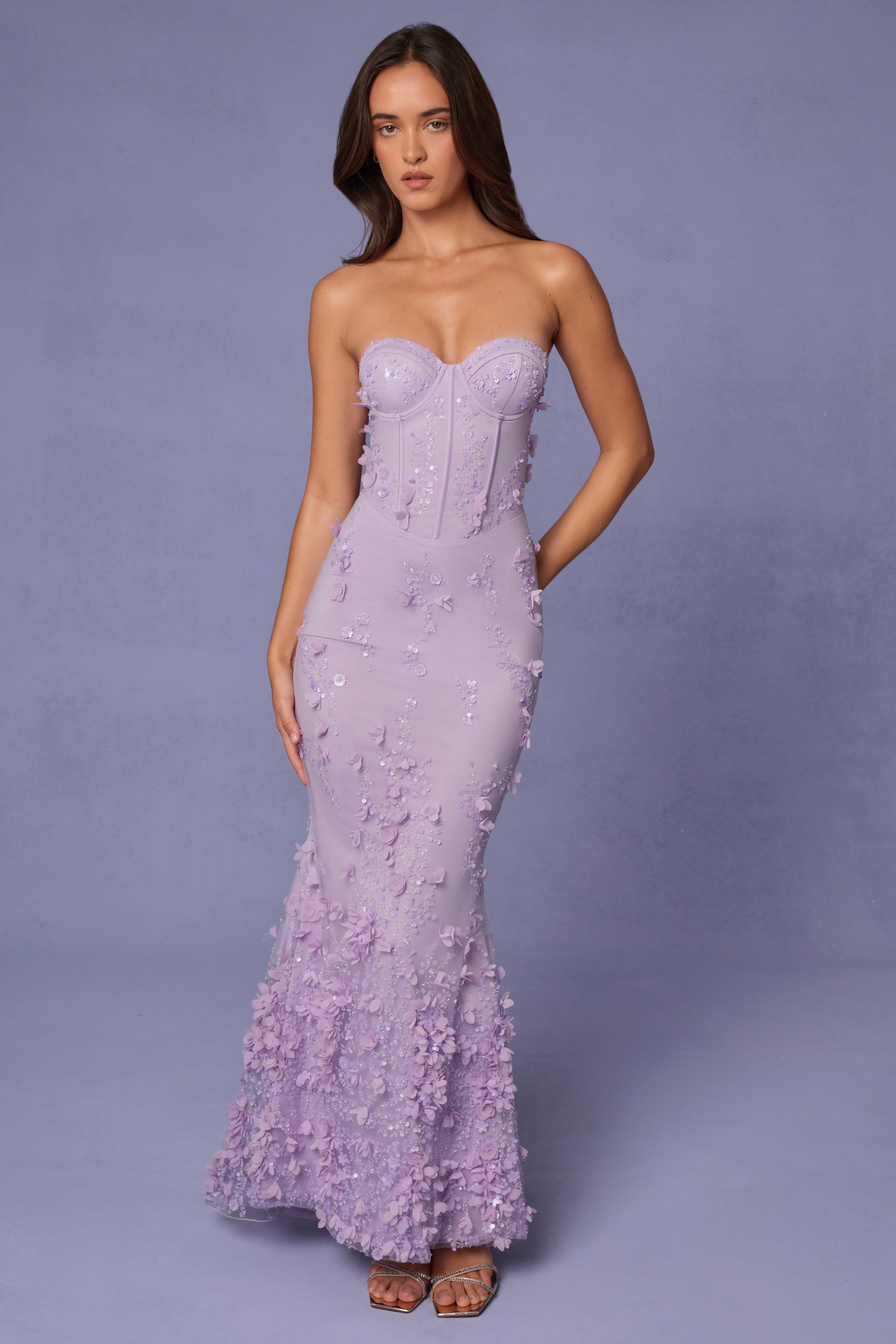 Lace-Up Corset Maxi Dress in Lilac