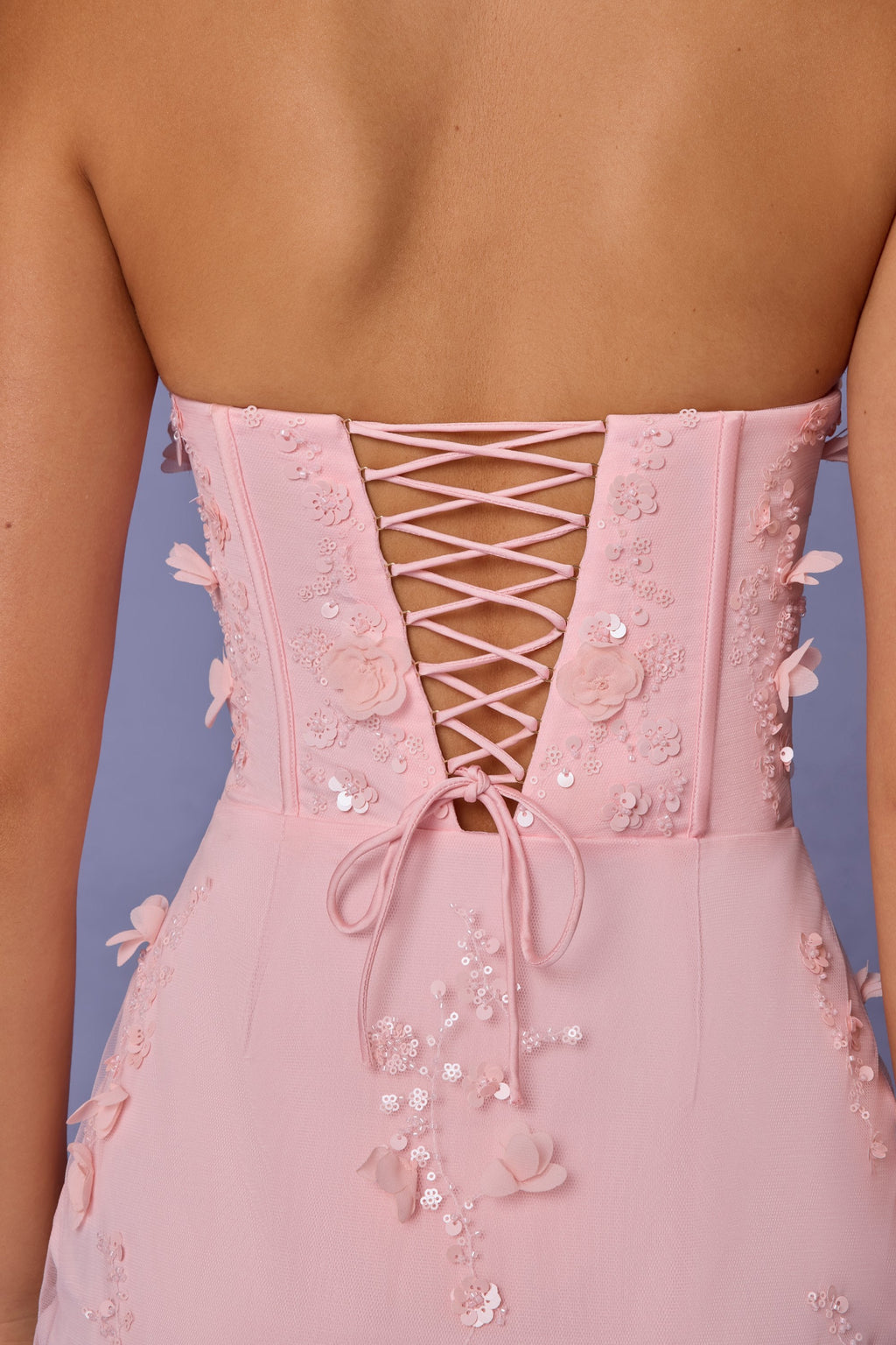 Lace-Up Corset Maxi Dress in Soft Pink